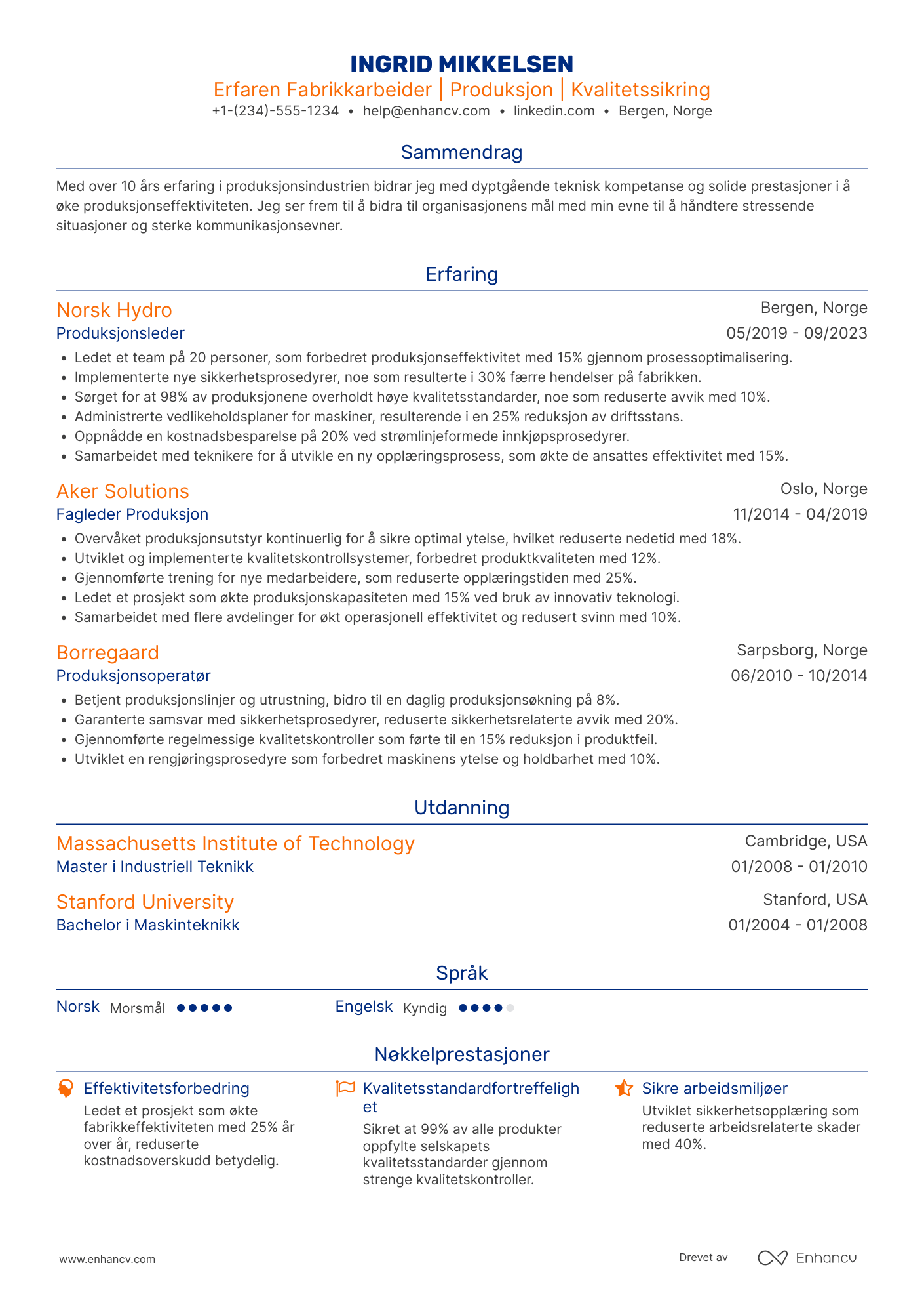 CV for Erfaren Fabrikkarbeider