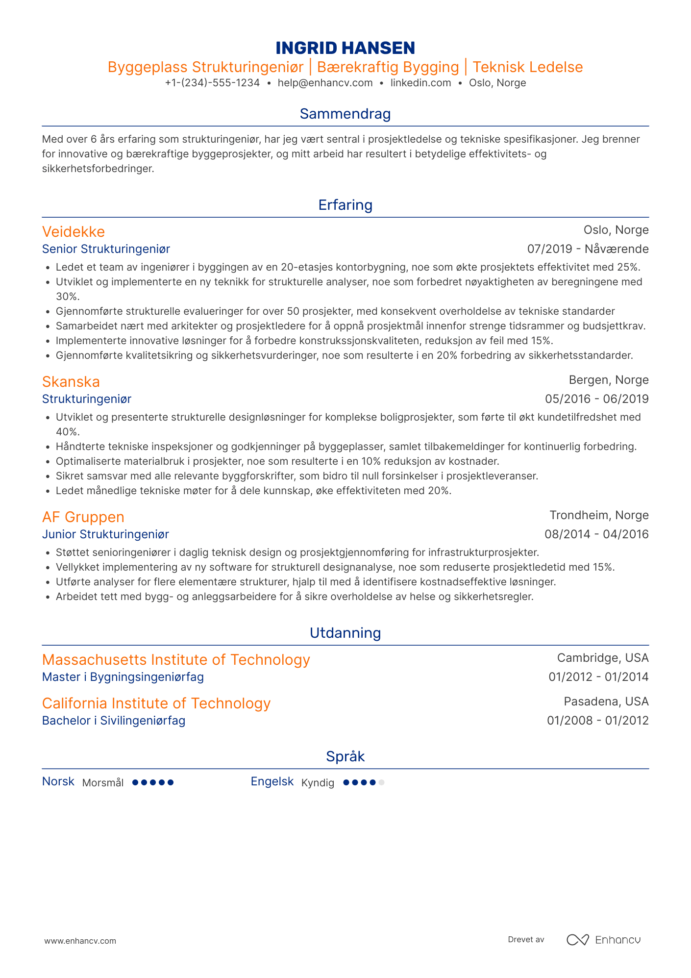 CV for Byggeplass Strukturingeniør
