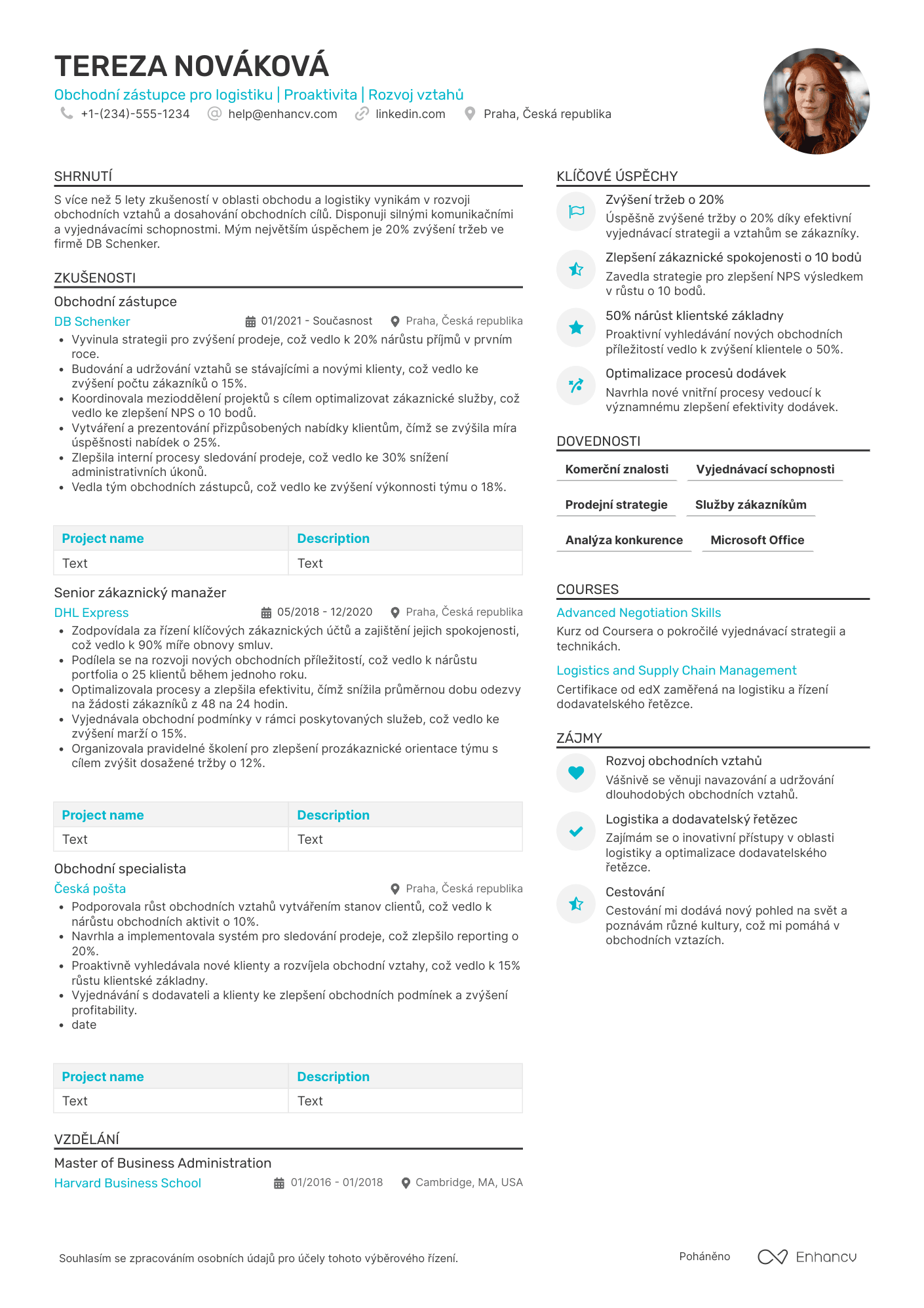 Životopis pro Obchodní zástupce pro logistiku