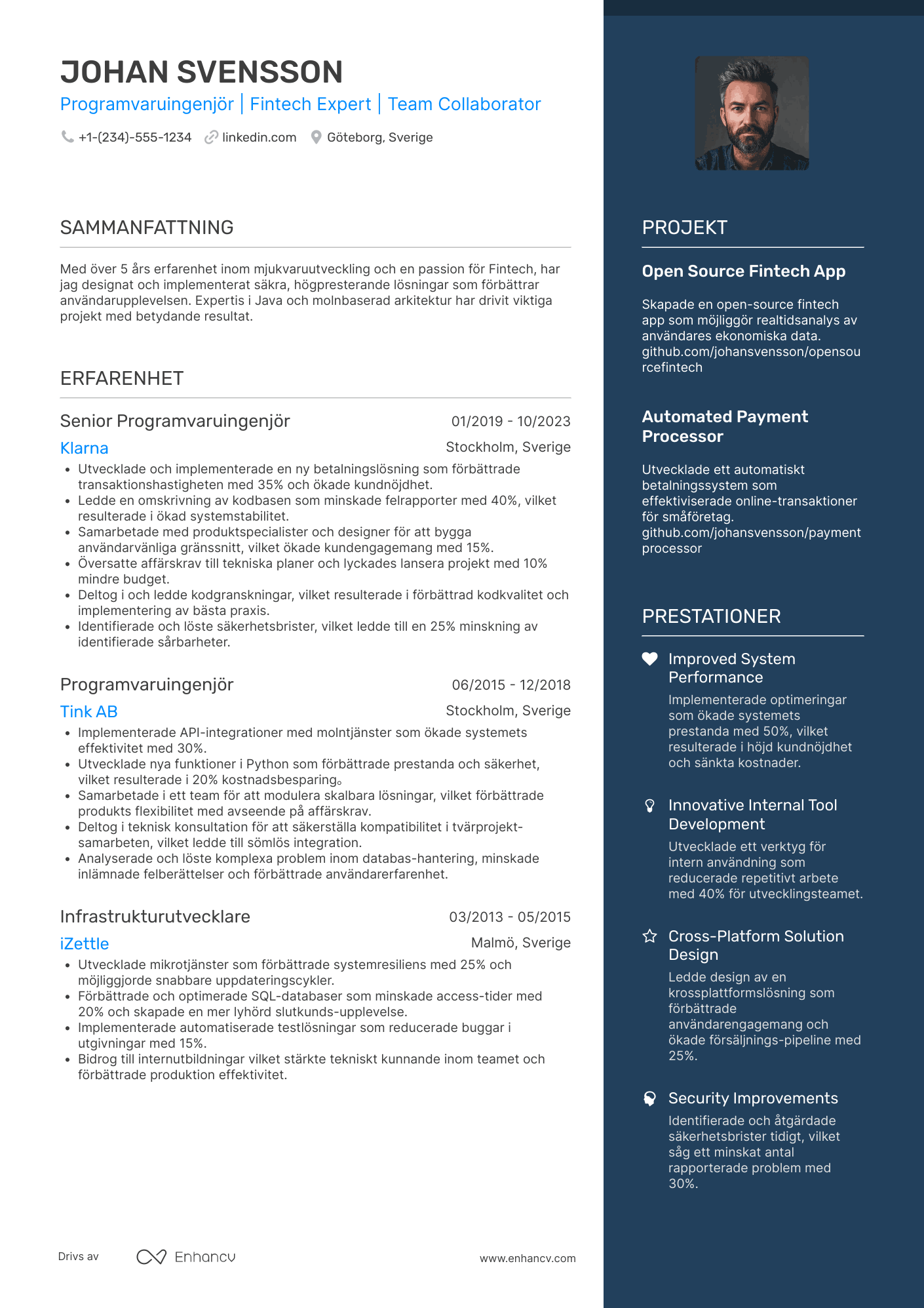 CV för Programvaruingenjör inom fintech