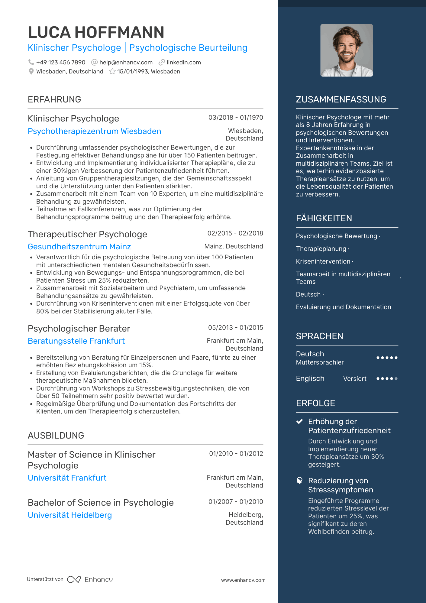 Lebenslauf als Klinischer Psychologe
