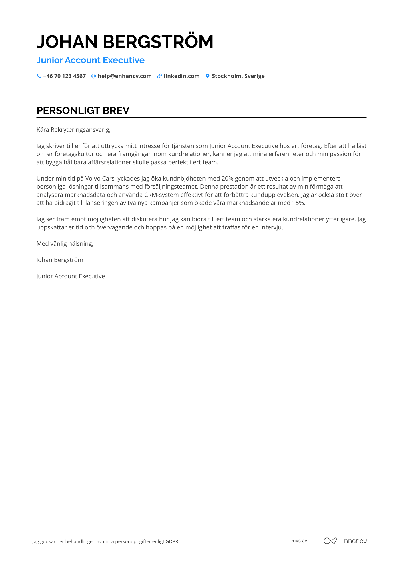Personligt brev för Junior Account Executive