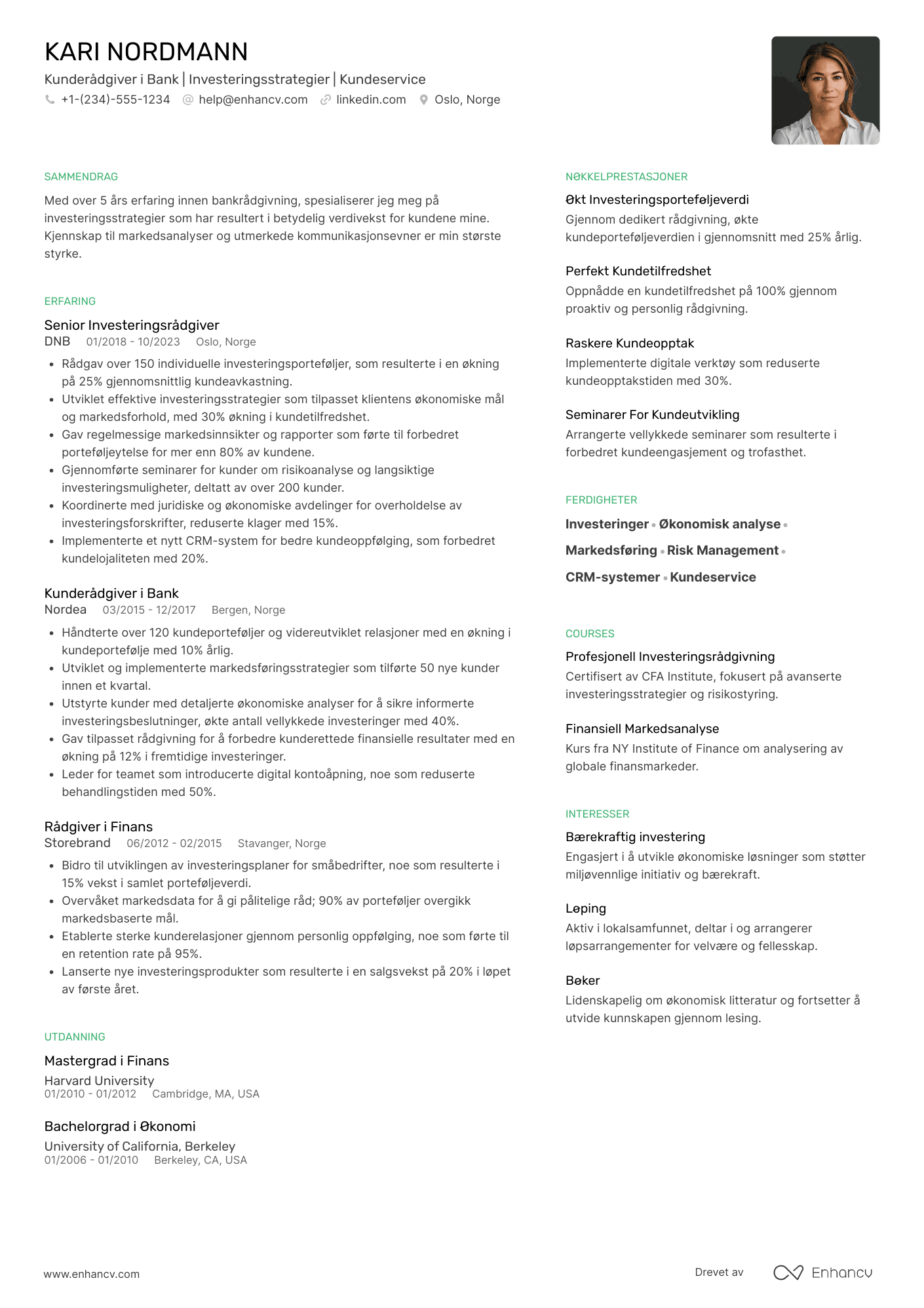 CV for Kunderådgiver i Bank med Speciale i Investering