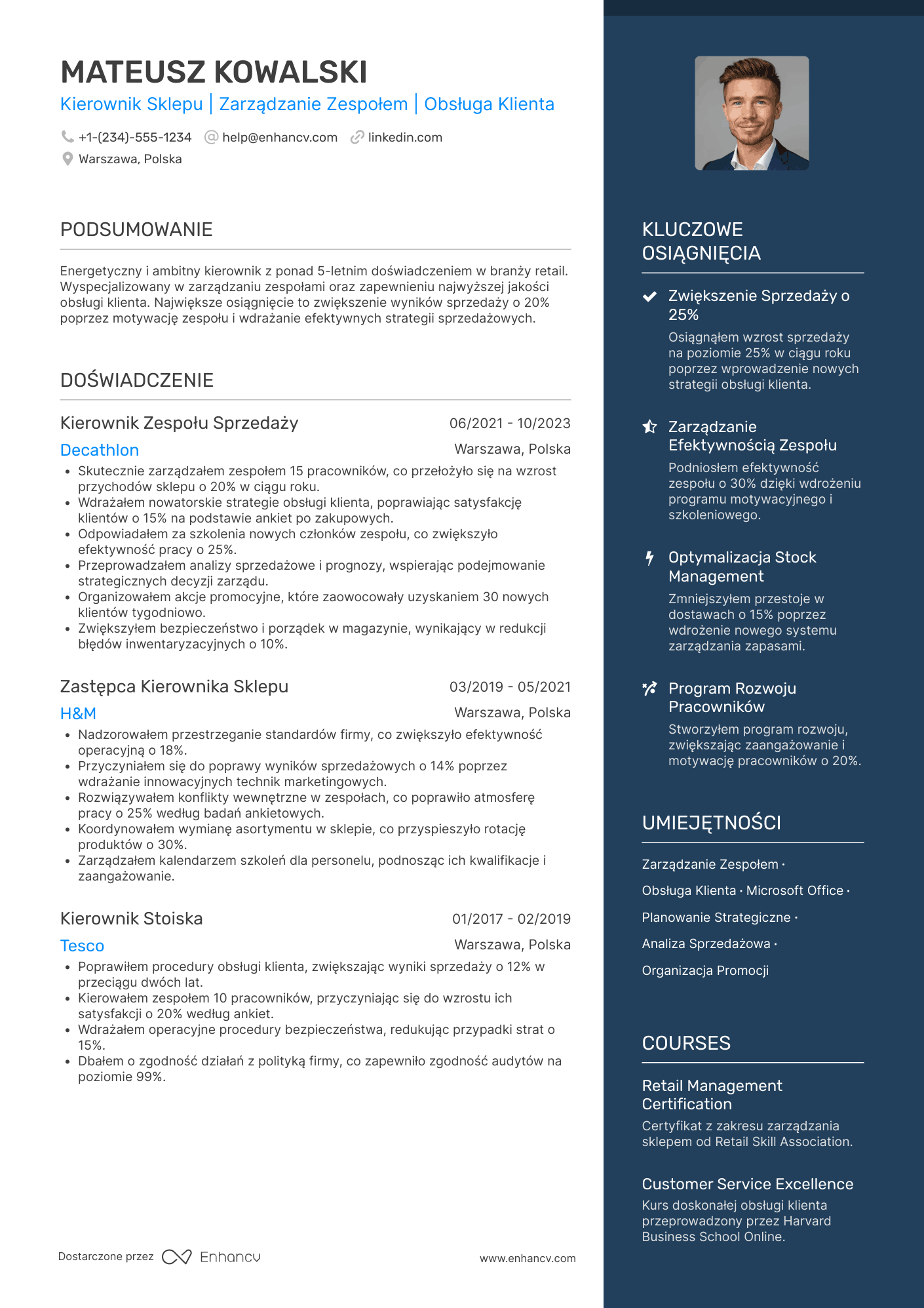 CV dla Kierownik Sklepu Zastępca
