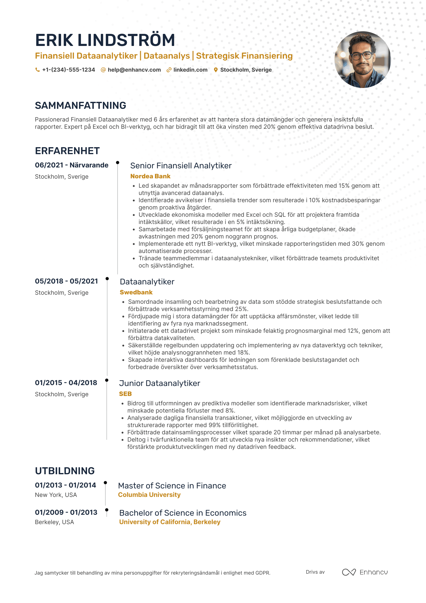CV för Finansiell Dataanalytiker
