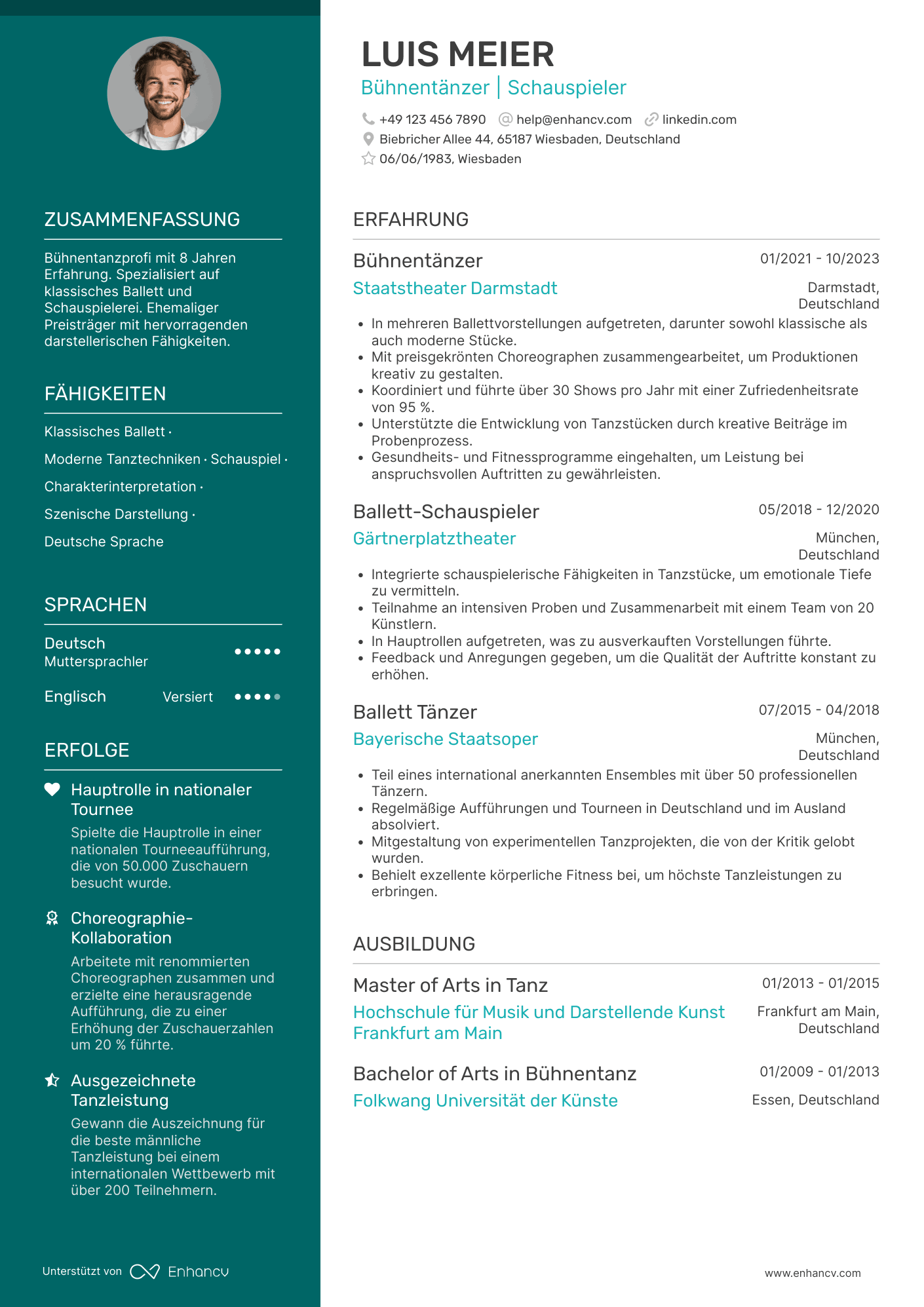 Lebenslauf als Ballett Schauspieler