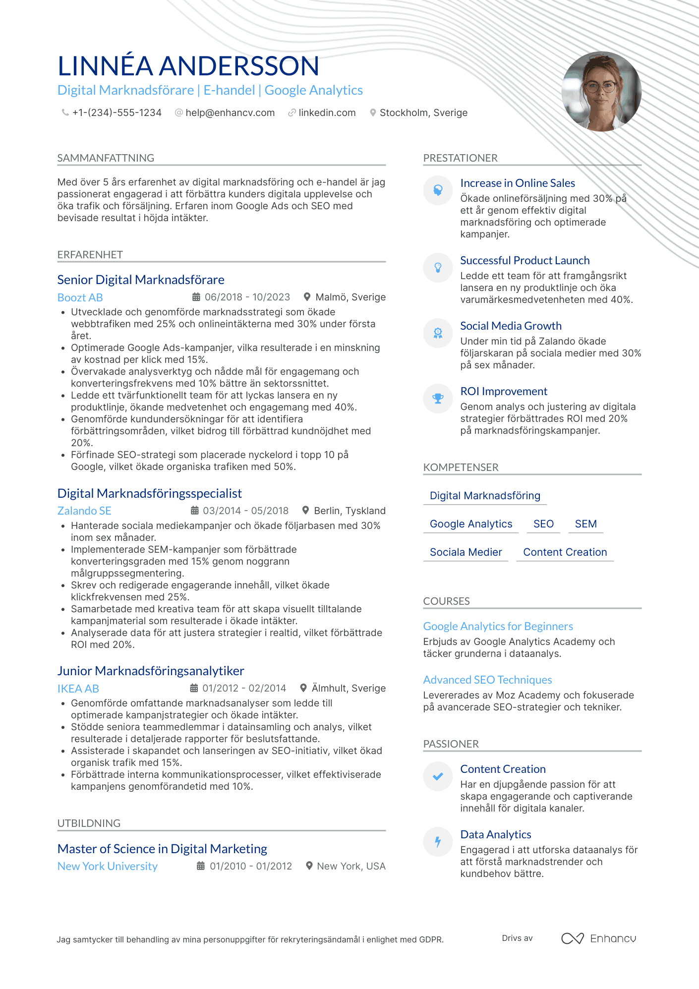 CV för Digital Marknadsförare inom e handel