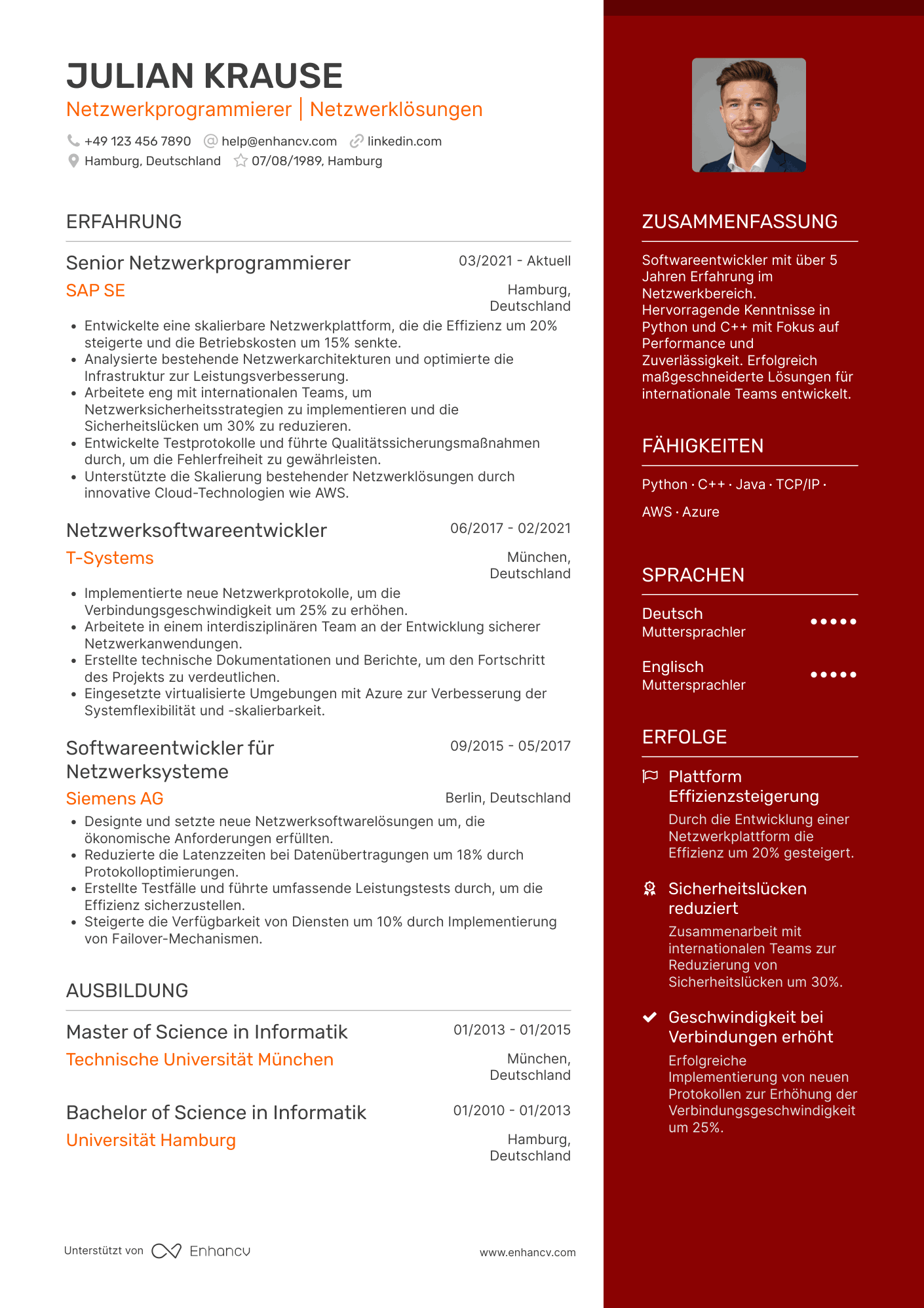 Lebenslauf als Programmierer für Netzwerke