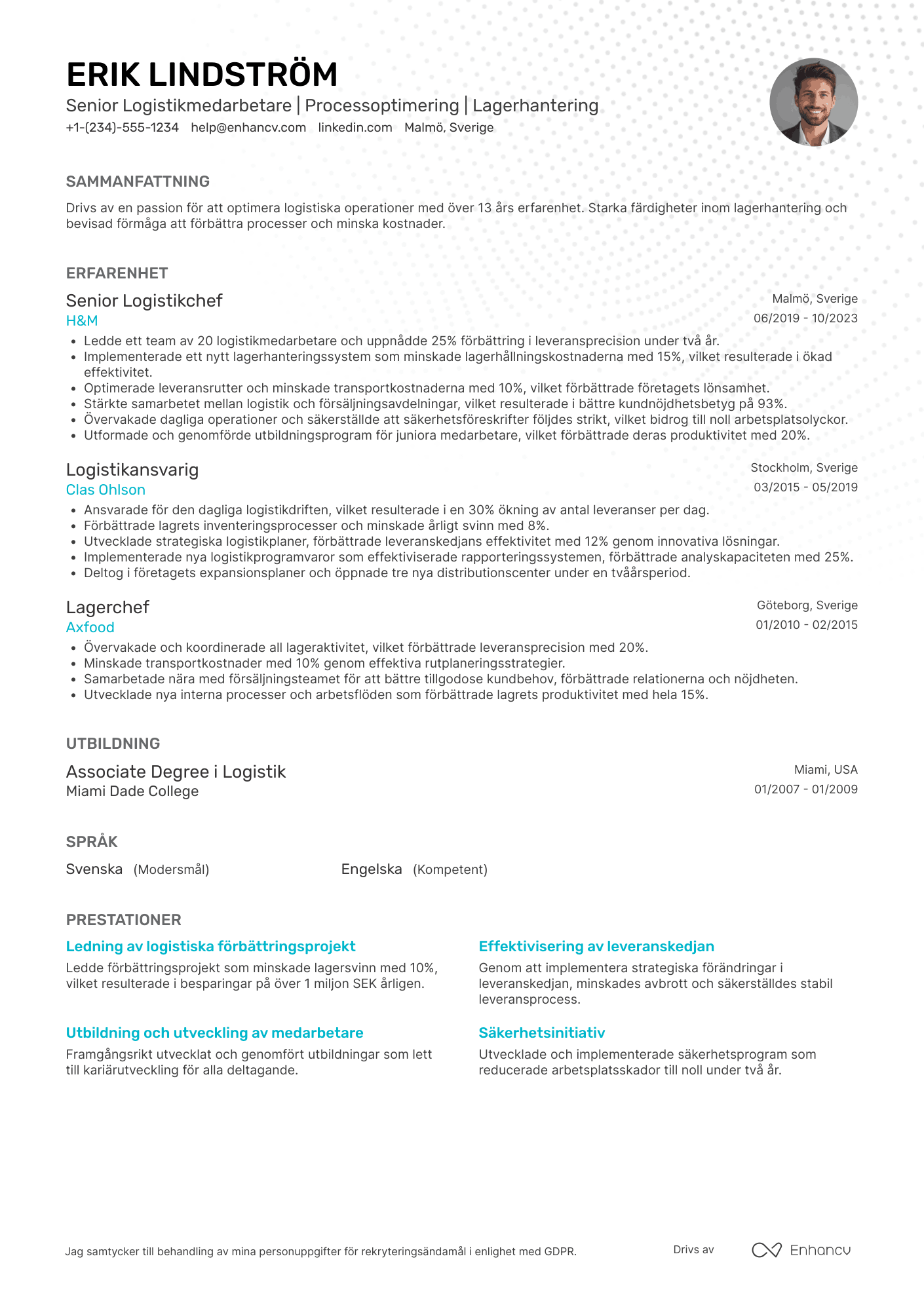 CV för IKEA Medarbetare Senior Logistikmedarbetare