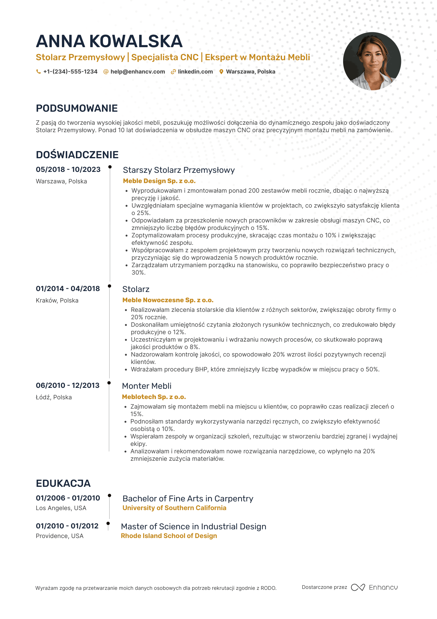 CV dla Stolarz Przemysłowy