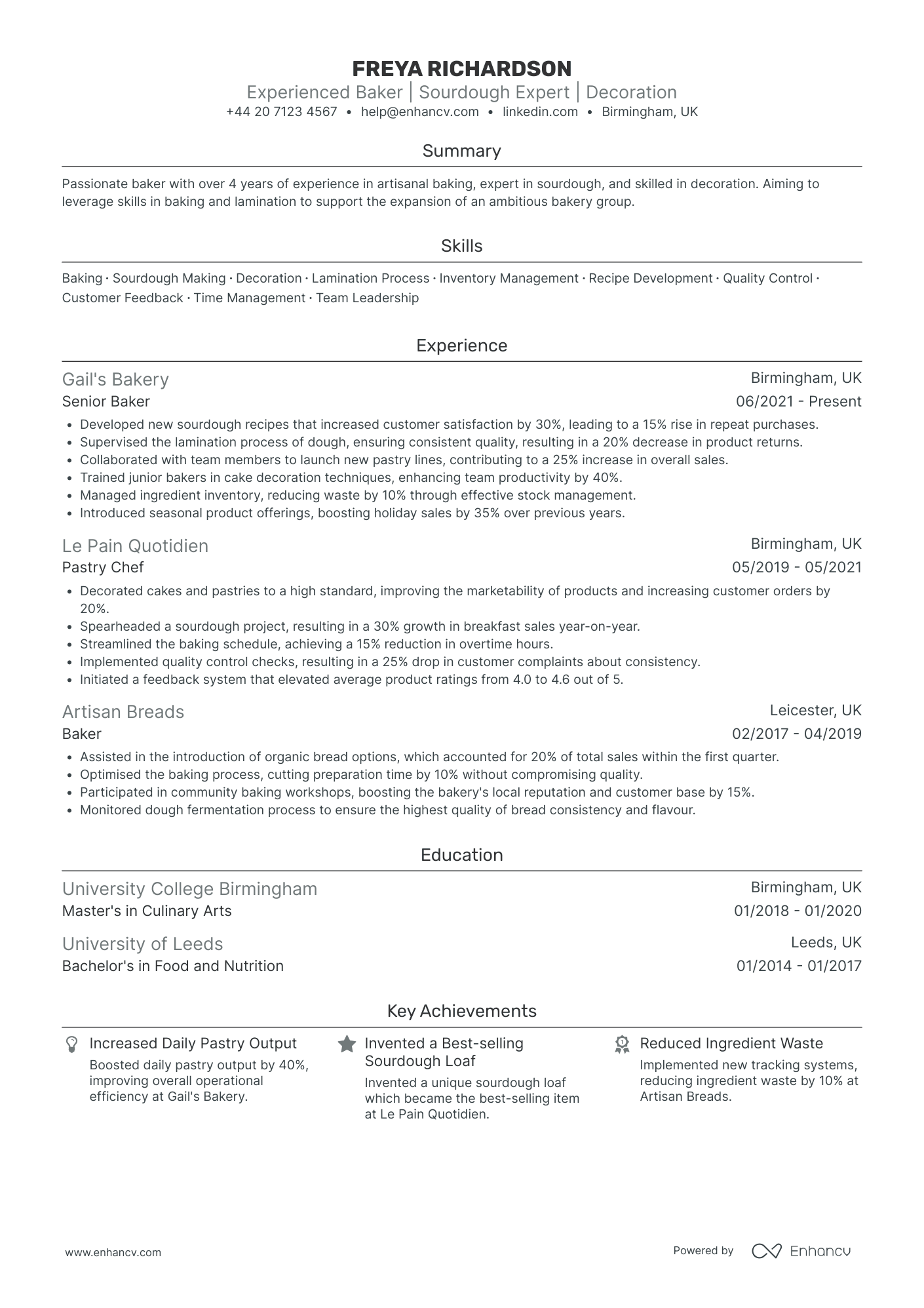 Freelance Pastry Chef CV Examples