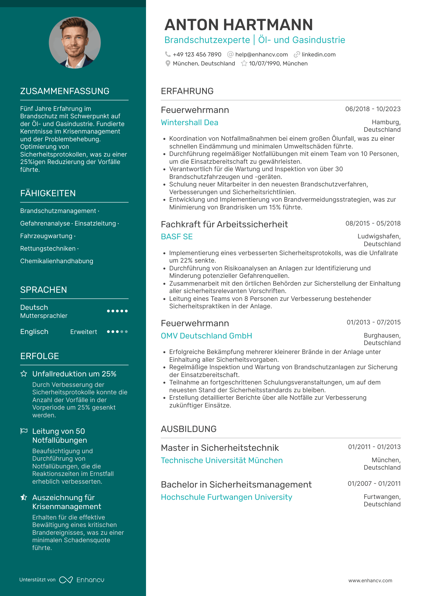 Lebenslauf in Feuerwehrmann für Öl  und Gasindustrie