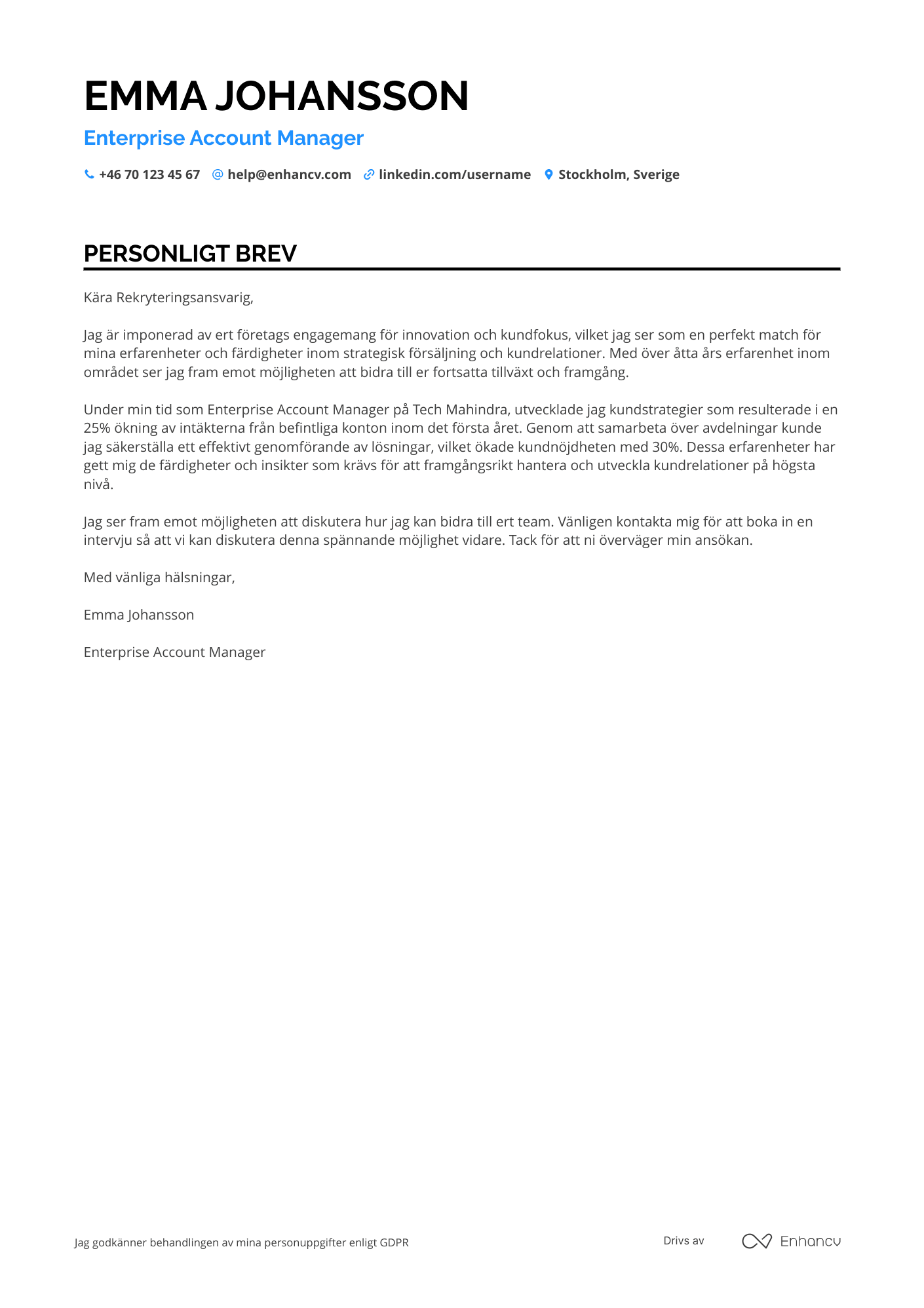 Personligt brev för Enterprise Account Manager