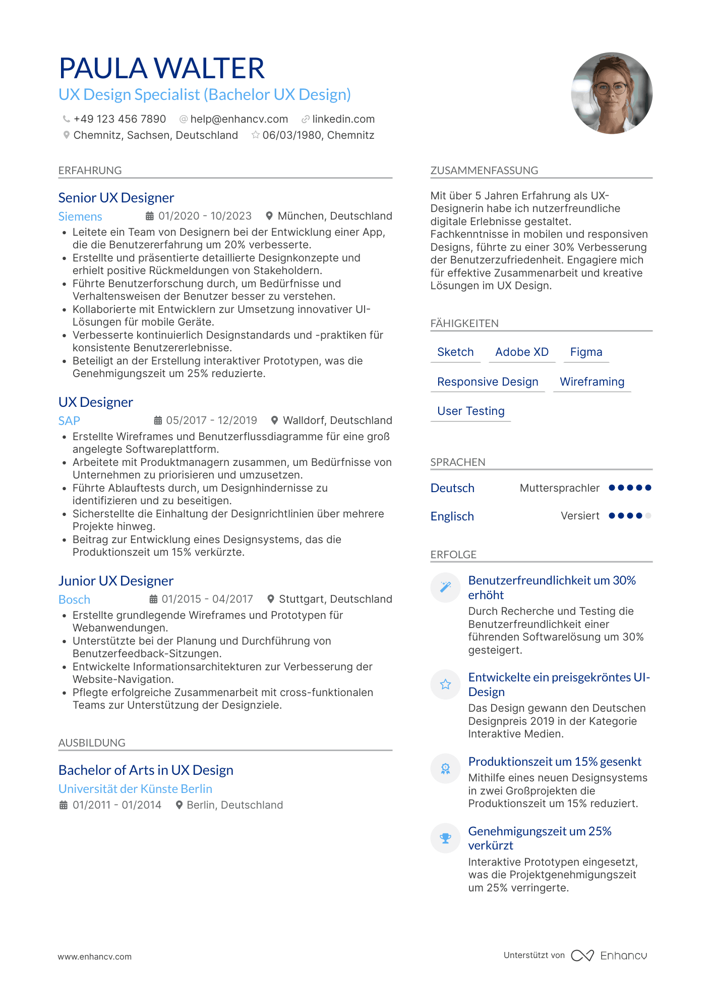 Lebenslauf als UX Design Spezialist