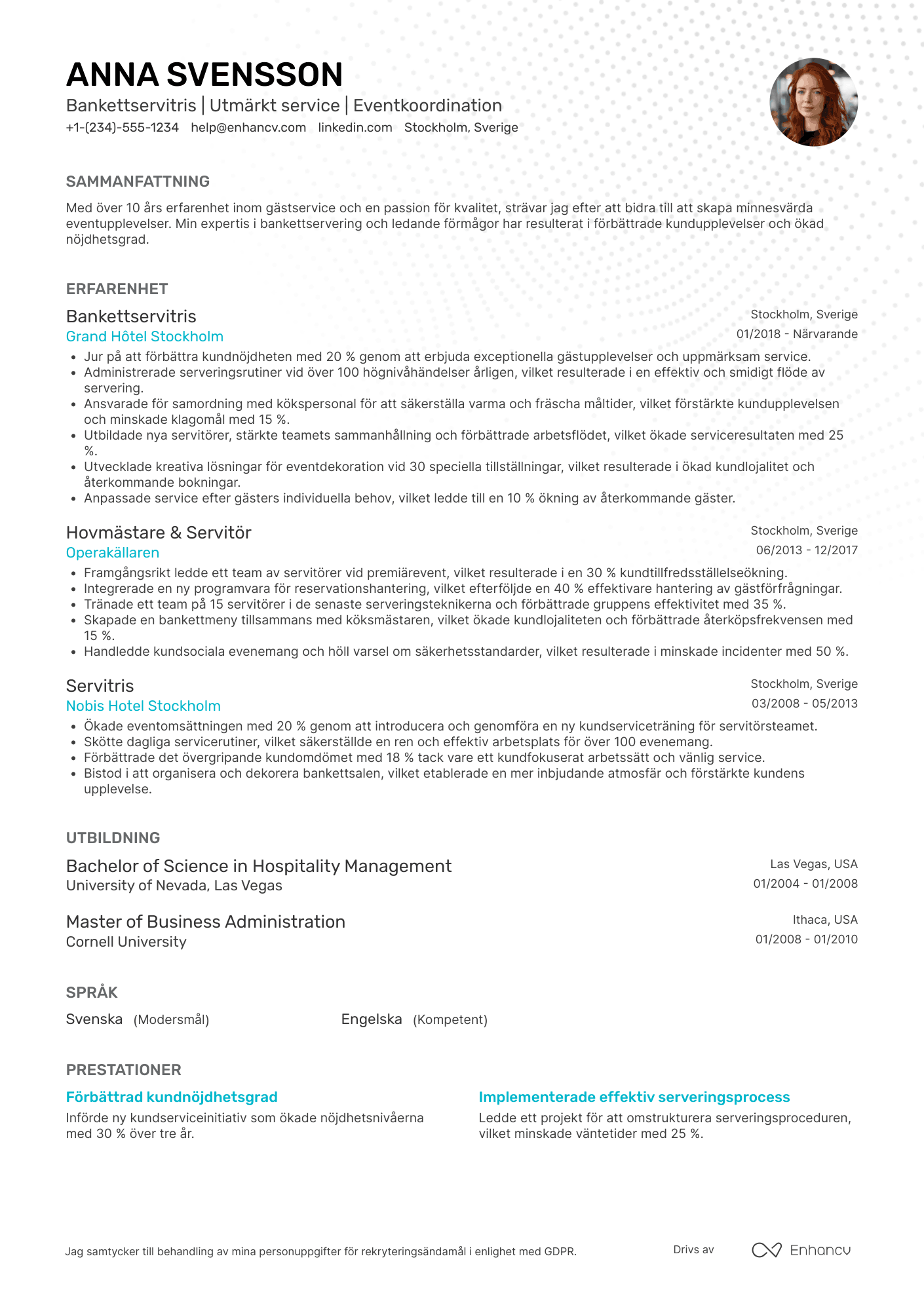 CV för Banquet Servitris