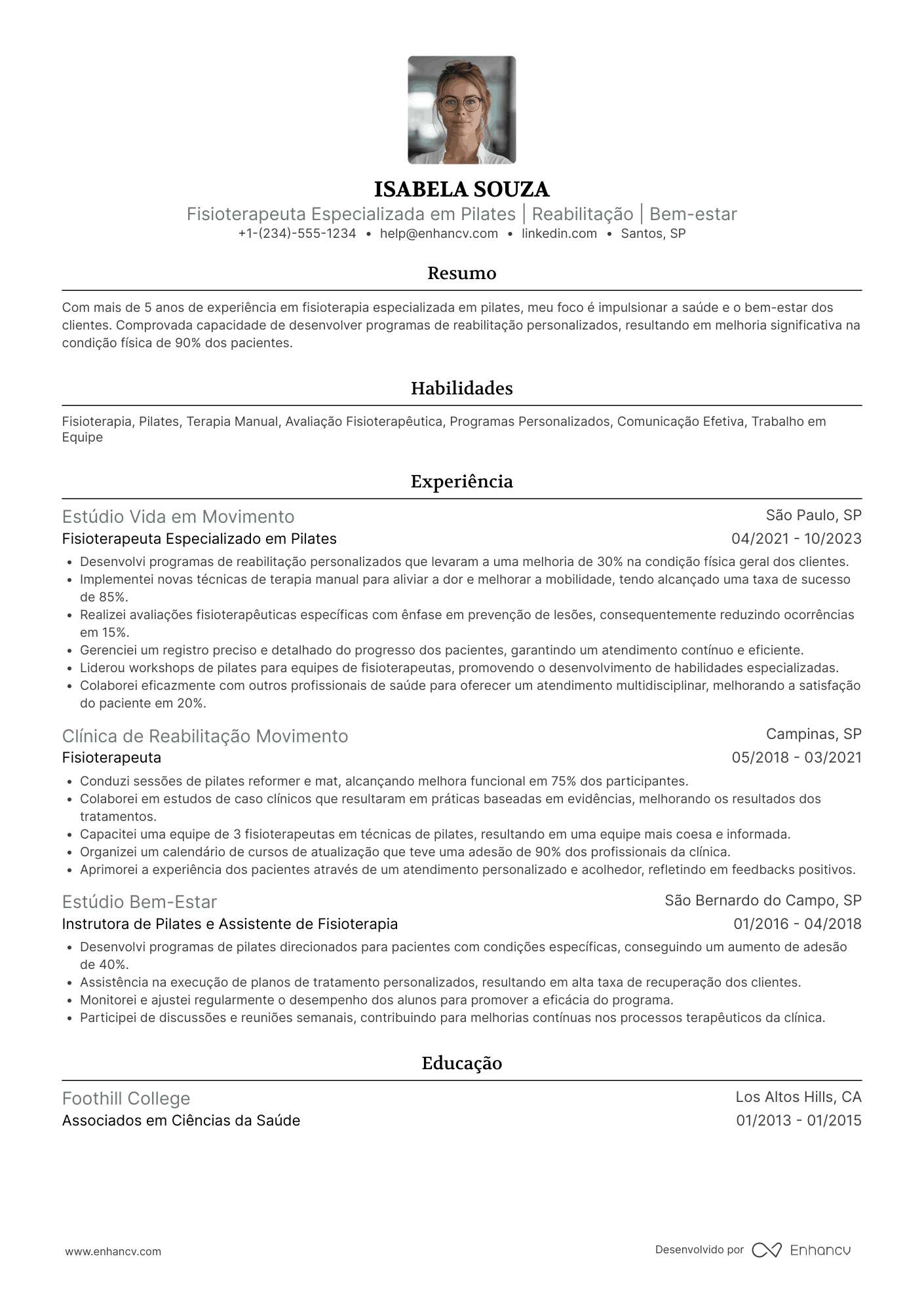 Currículo fisioterapeuta pilates