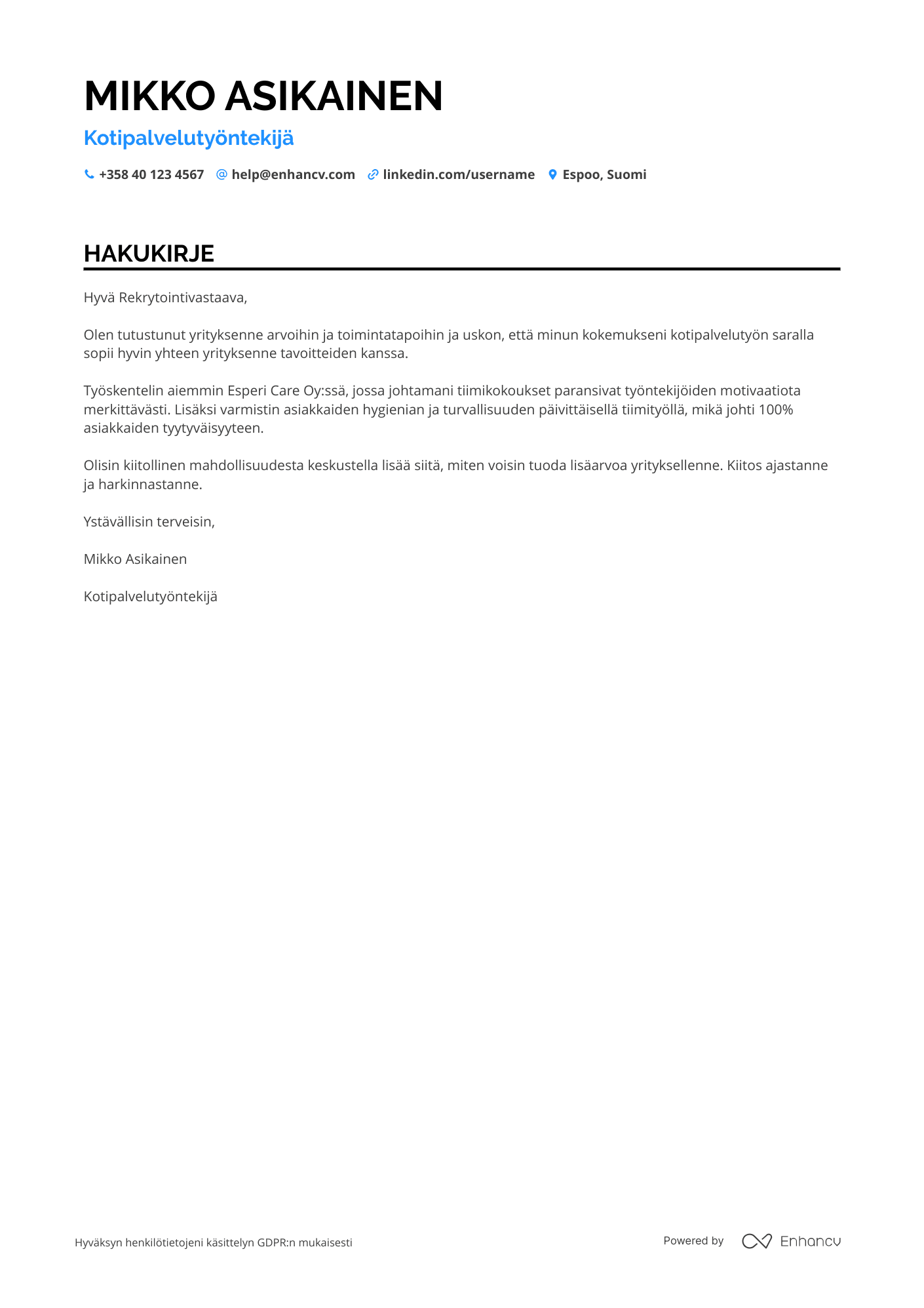 Hakukirje Huoltopalvelujen kotipalvelutyöntekijä