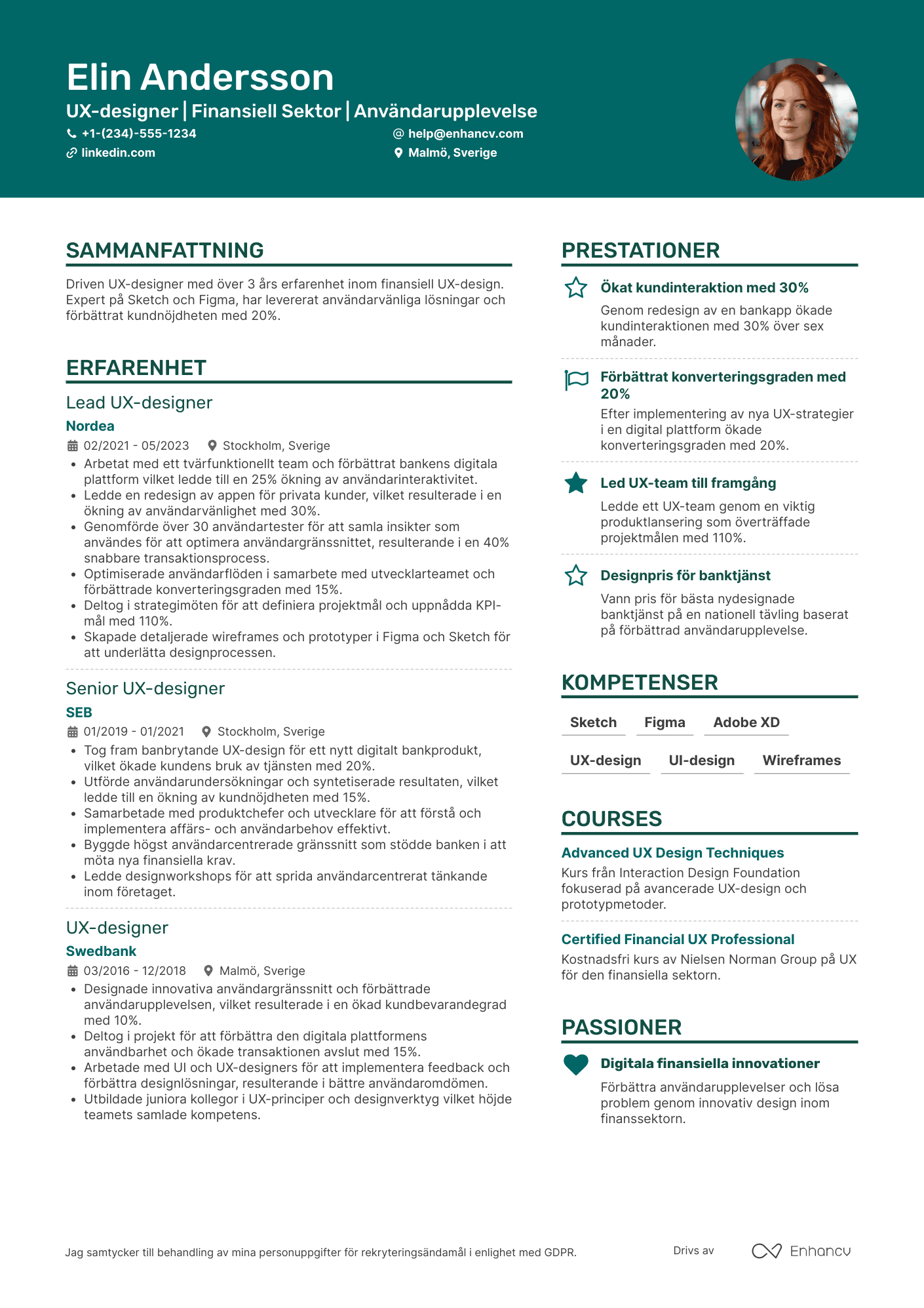 CV för UX design inom finansiella sektorn