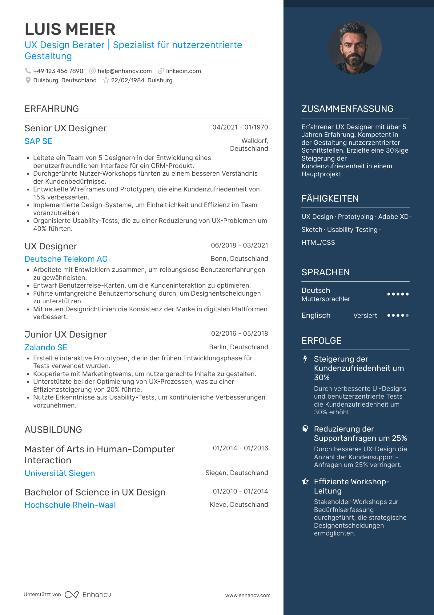 Lebenslauf als UX Design Berater