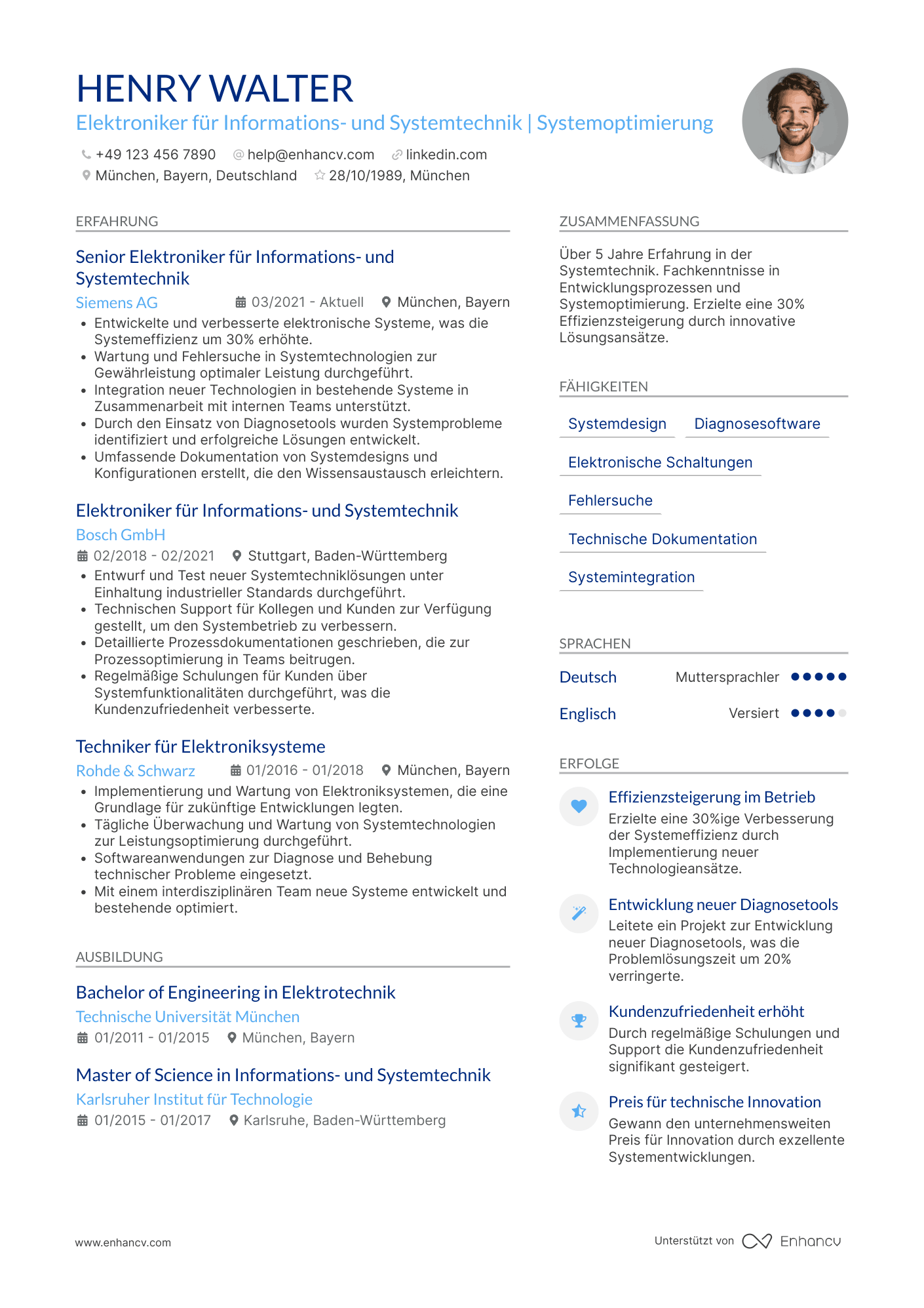 Lebenslauf als Elektroniker für Informations  und Systemtechnik