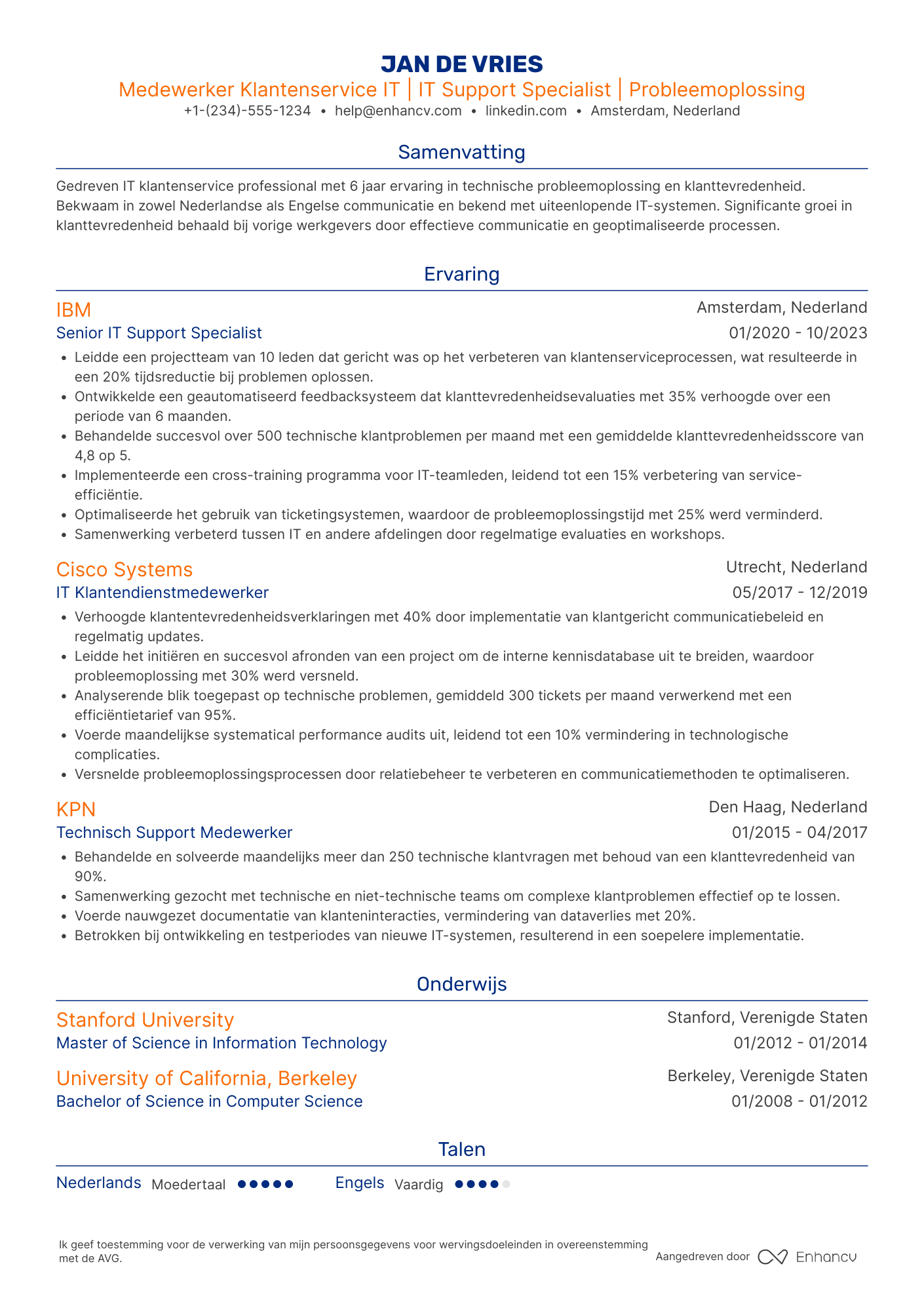 CV voor Medewerker Klantenservice IT