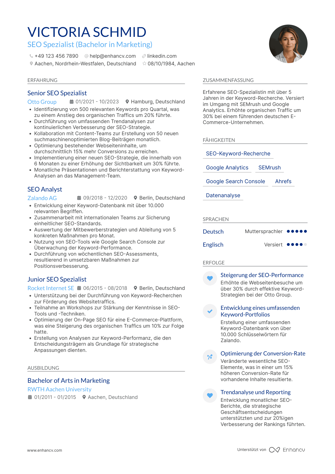Lebenslauf als SEO Spezialist für Keyword Recherche
