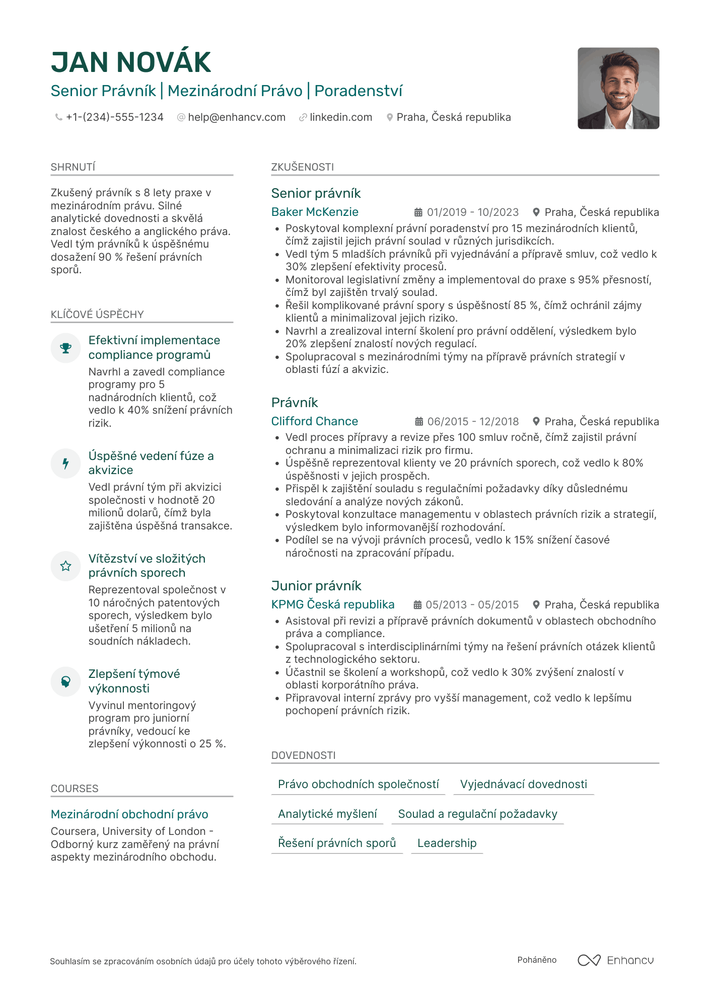 Životopis pro Senior Právník