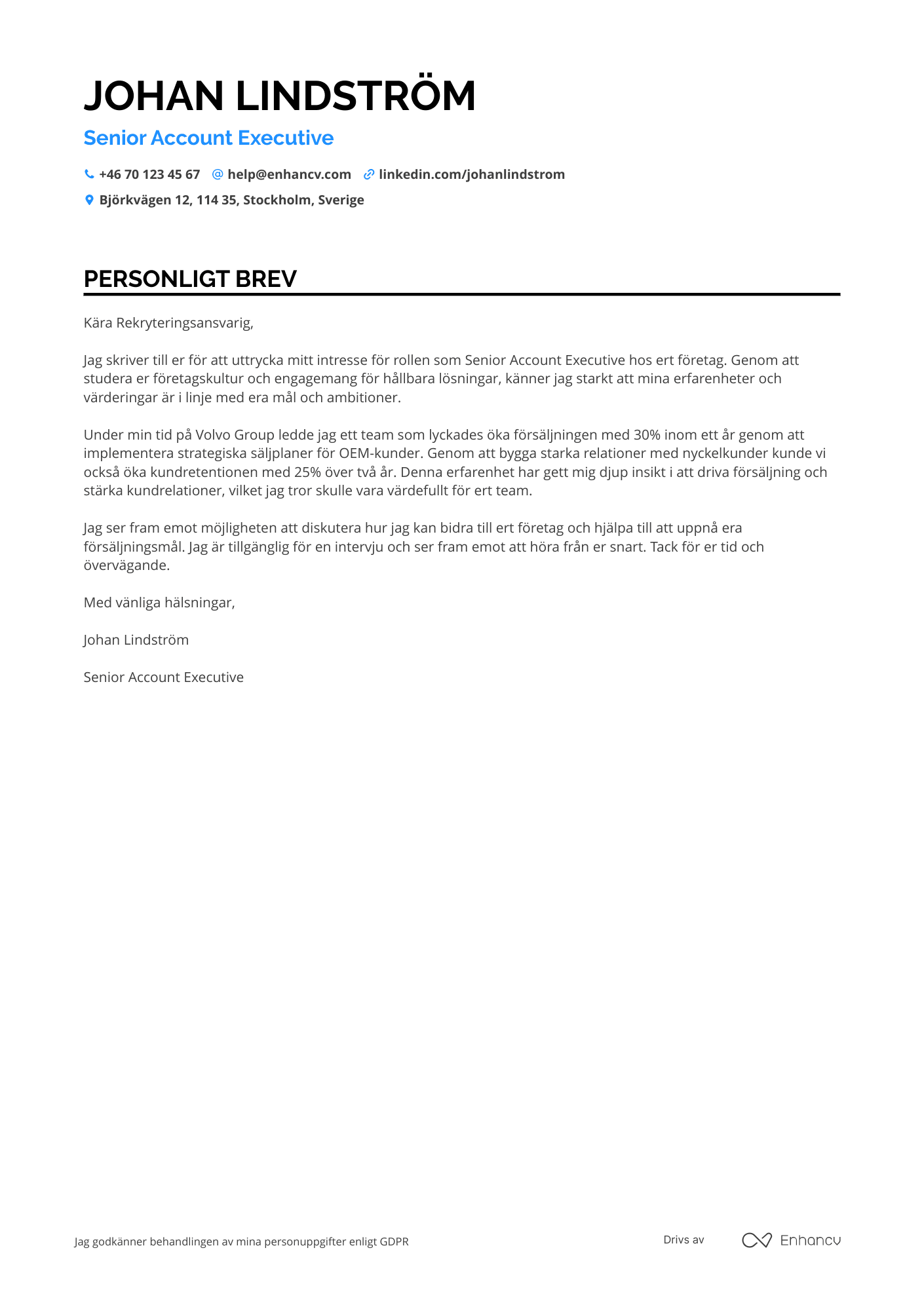 Personligt brev för Senior Account Executive