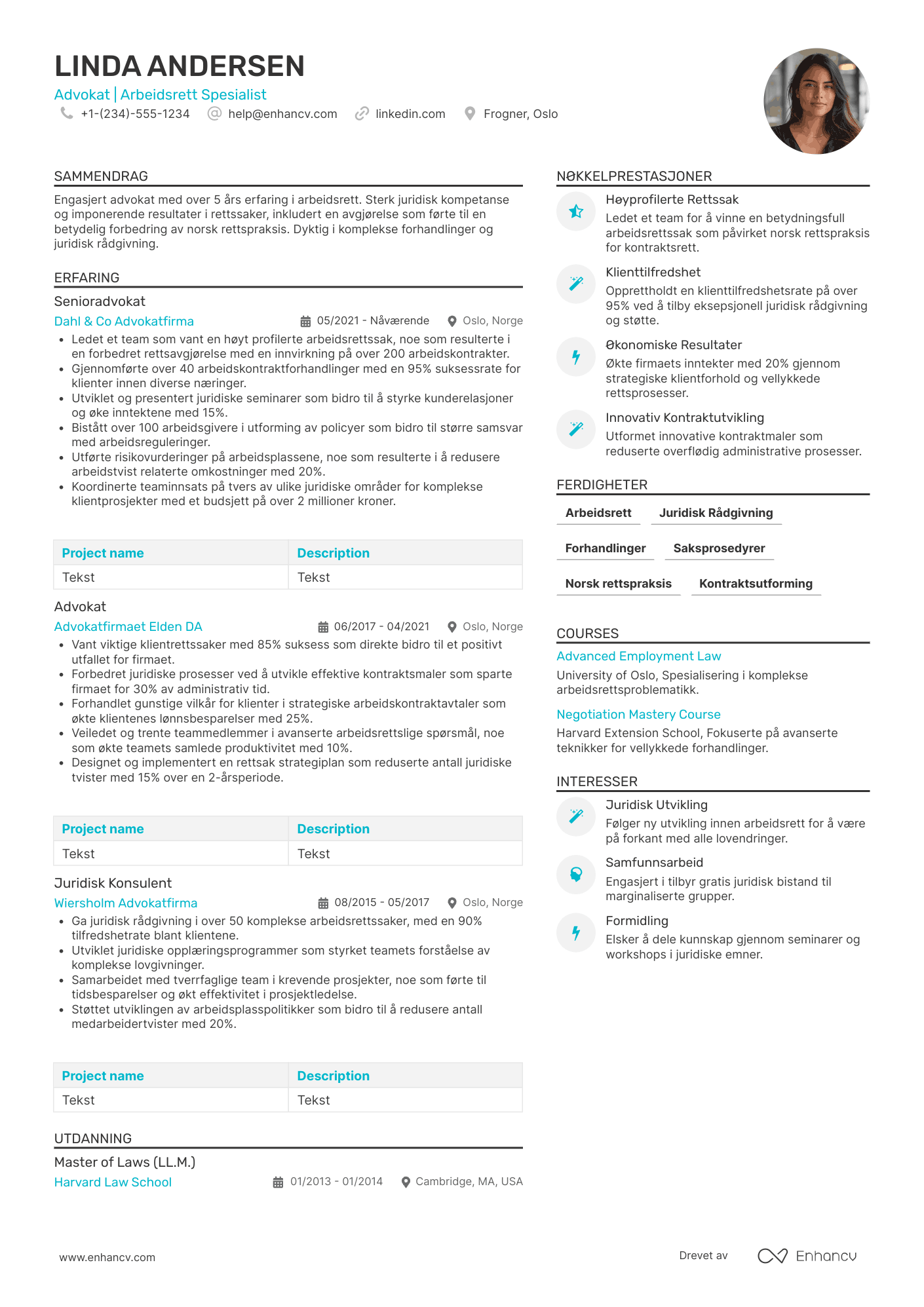 CV for Advokat med spesialisering i arbeidsrett
