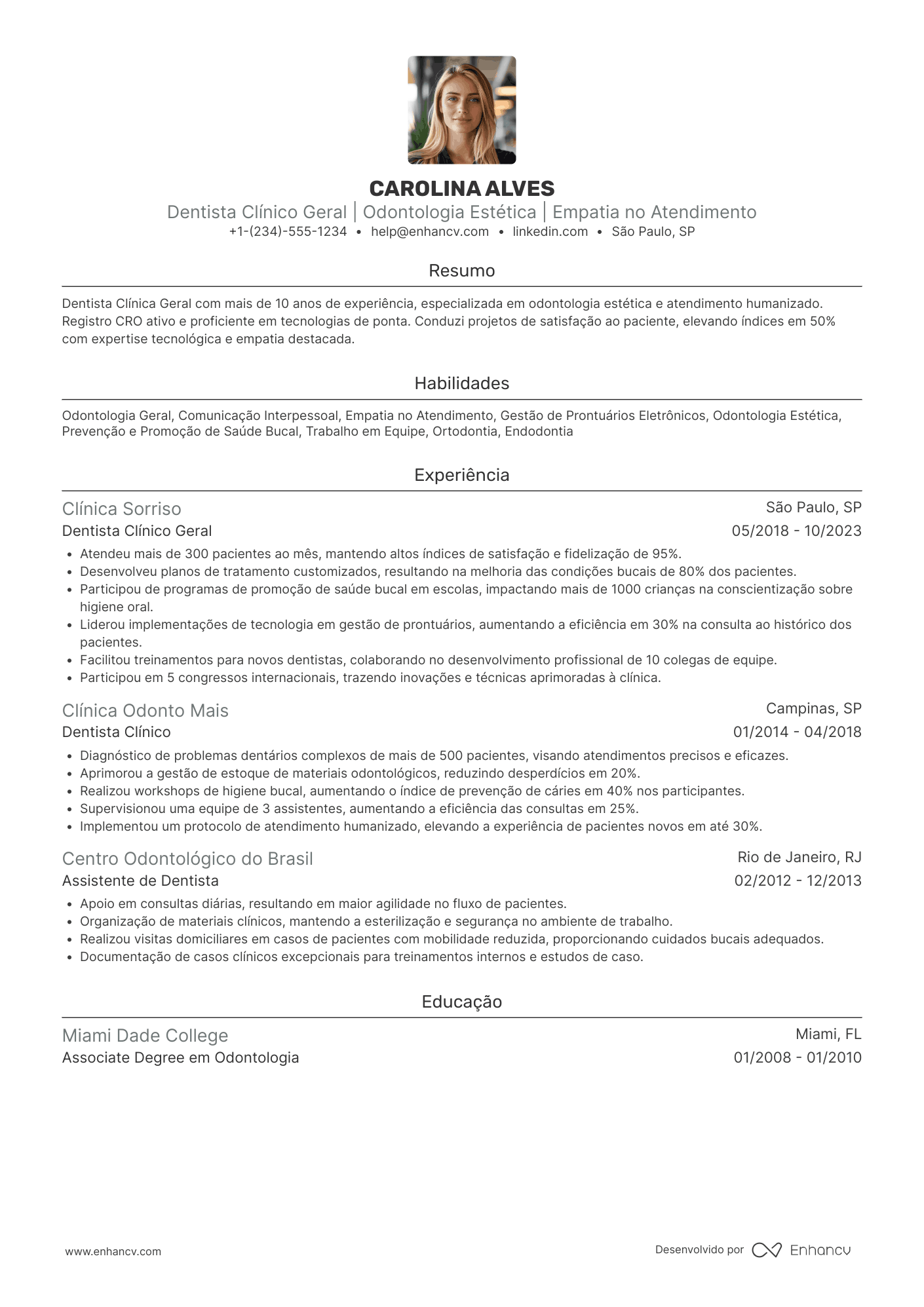 Currículo dentista clínico geral