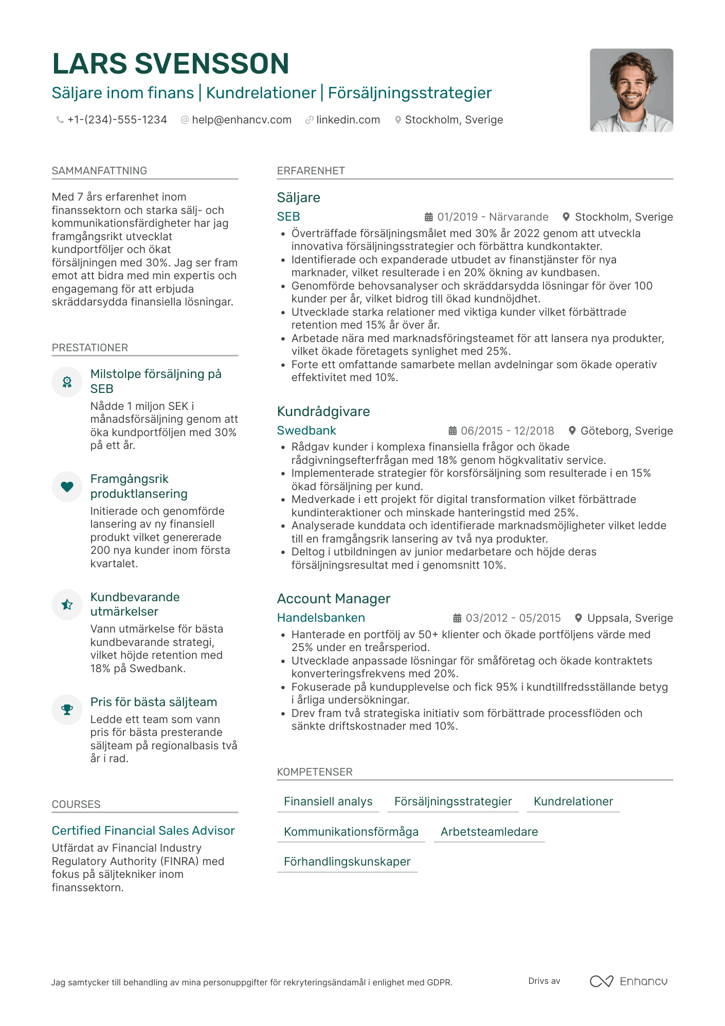 CV för Säljare inom finans
