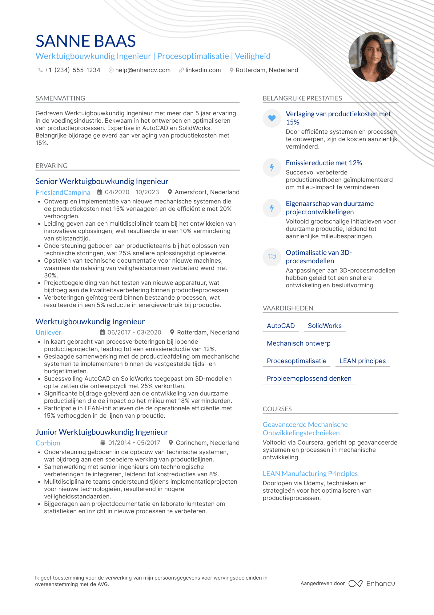 CV voor Werktuigbouwkundig Ingenieur Voedingsindustrie