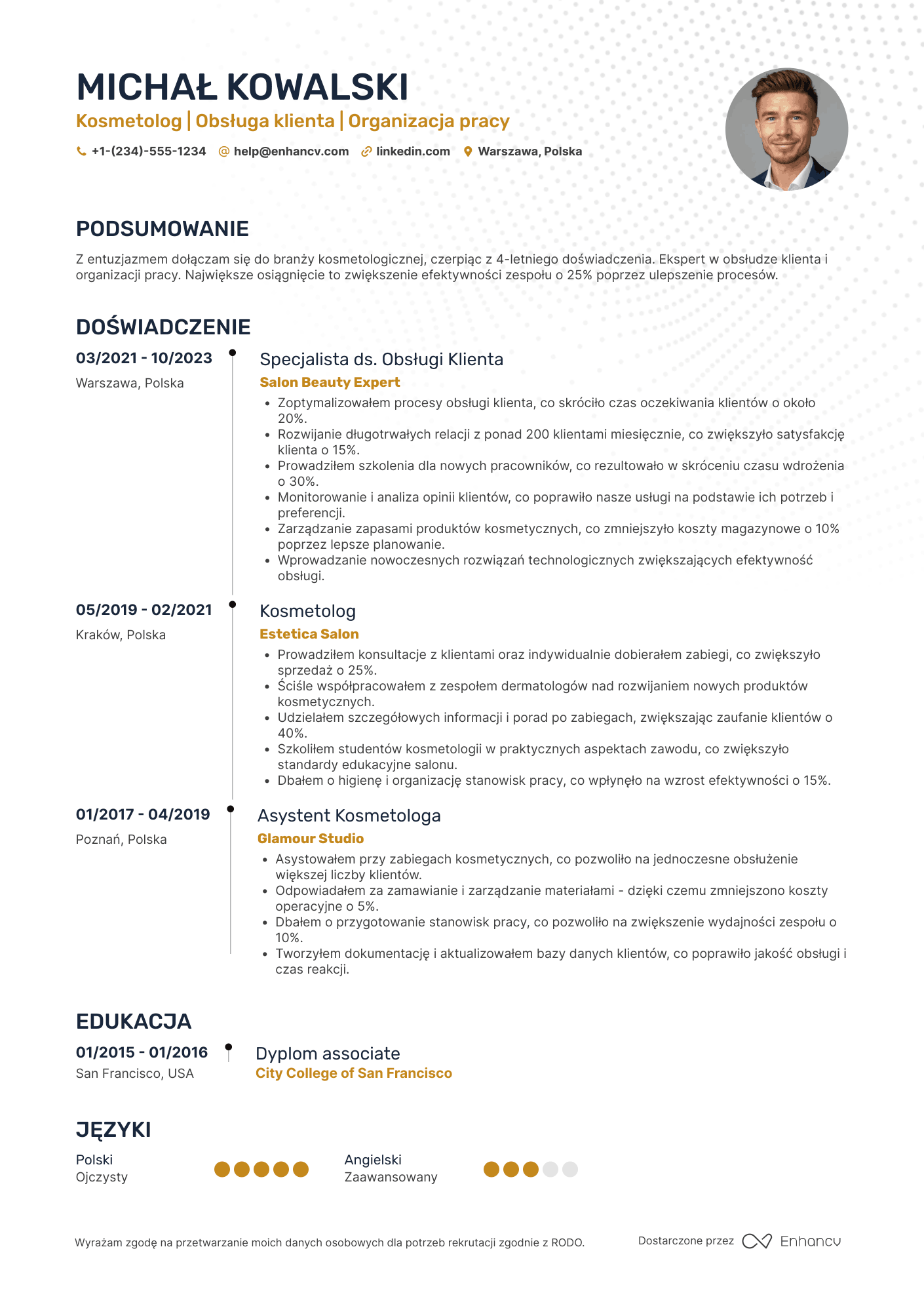 CV dla Asystent Kosmetologa