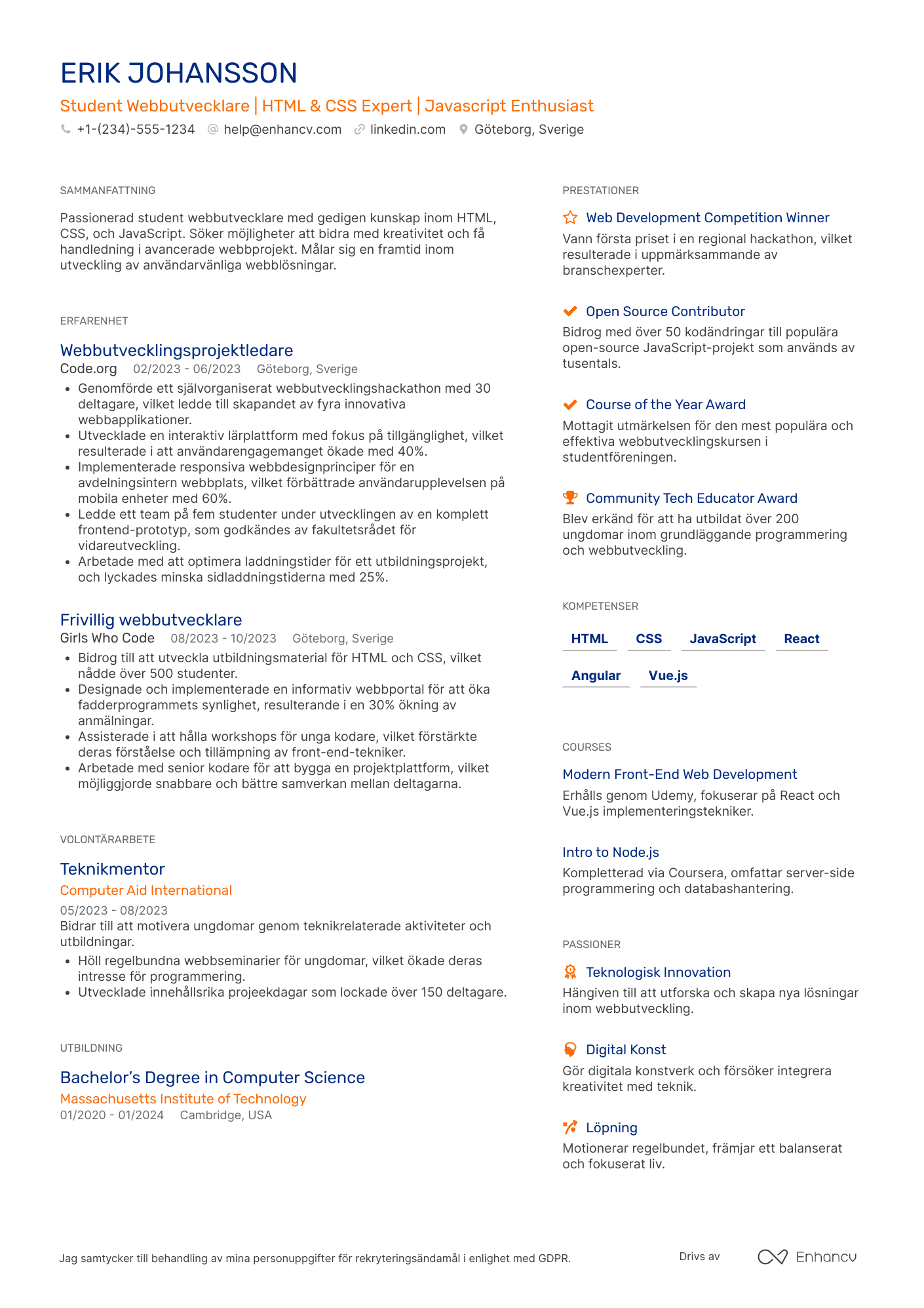 CV för Student Web Developer