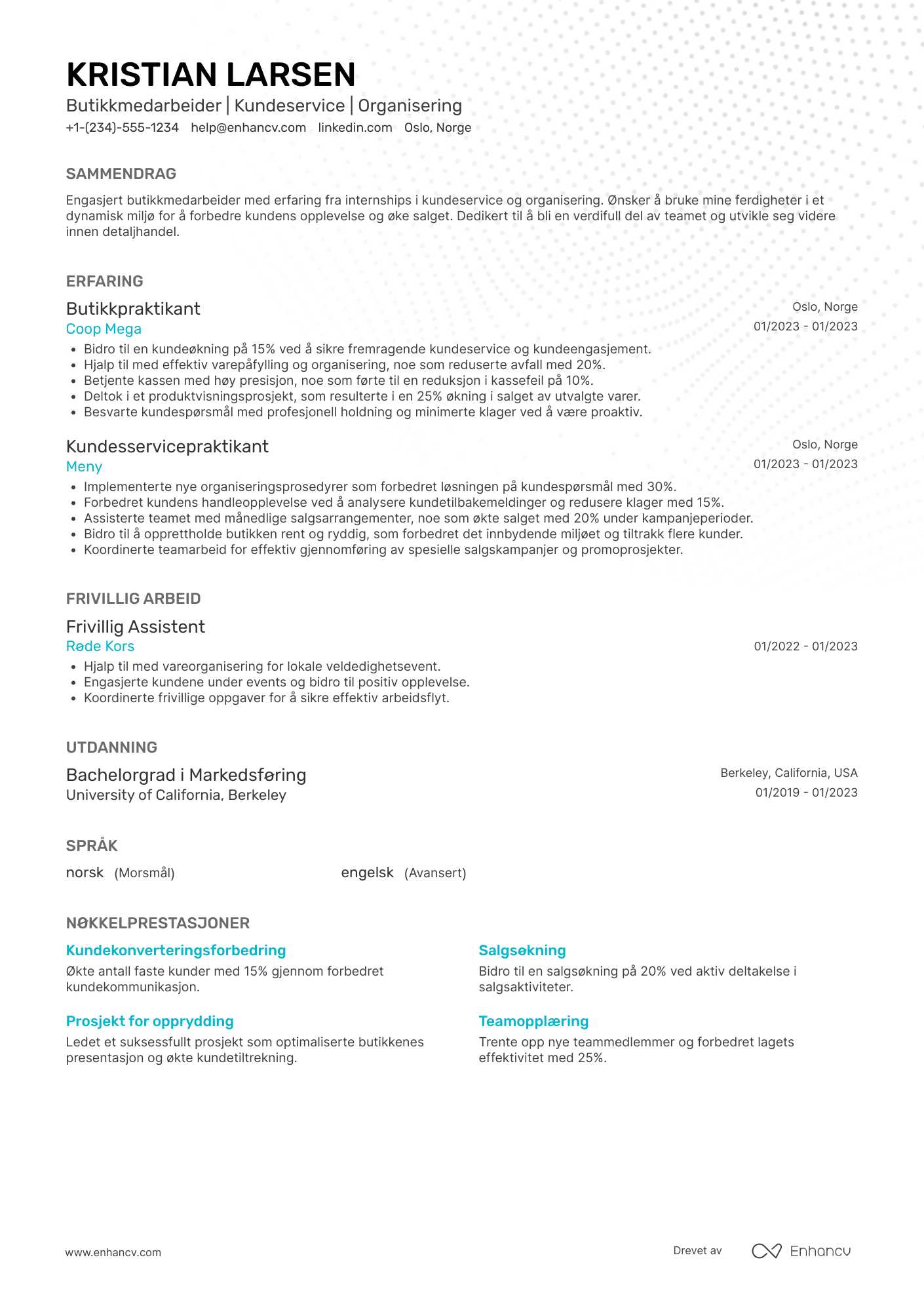 CV for Butikkmedarbeider nybegynner