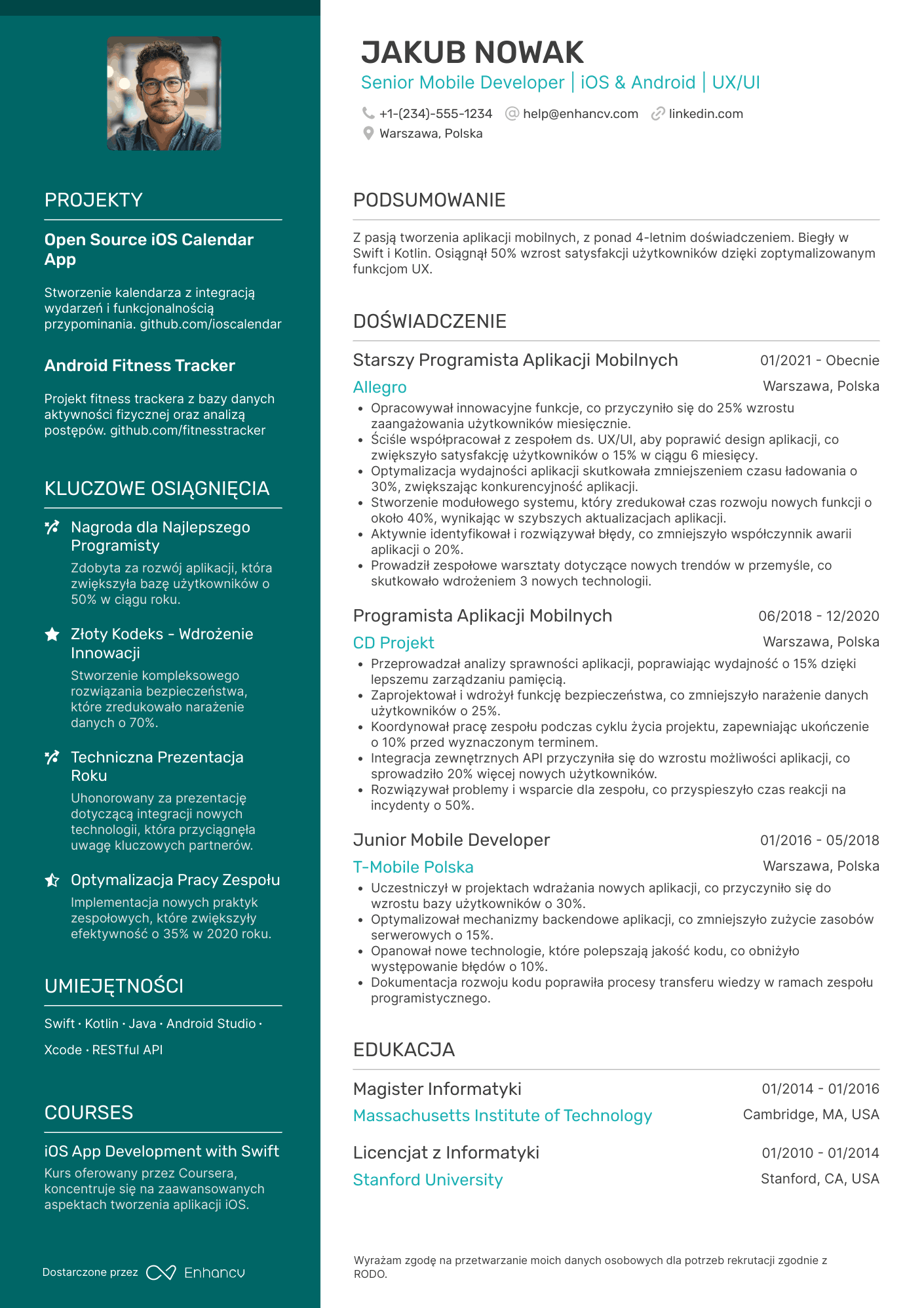 CV dla Programista Aplikacji Mobilnych