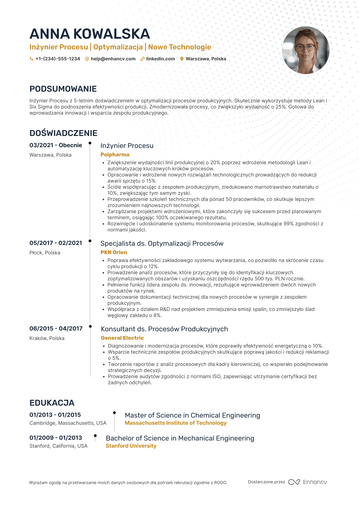 CV dla Inżynier Procesu