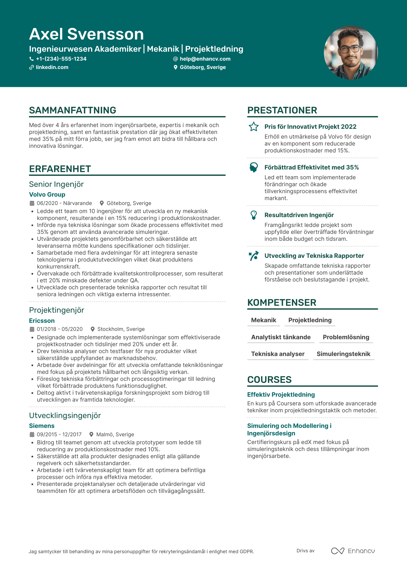 CV för Ingenieurwesen Akademiker