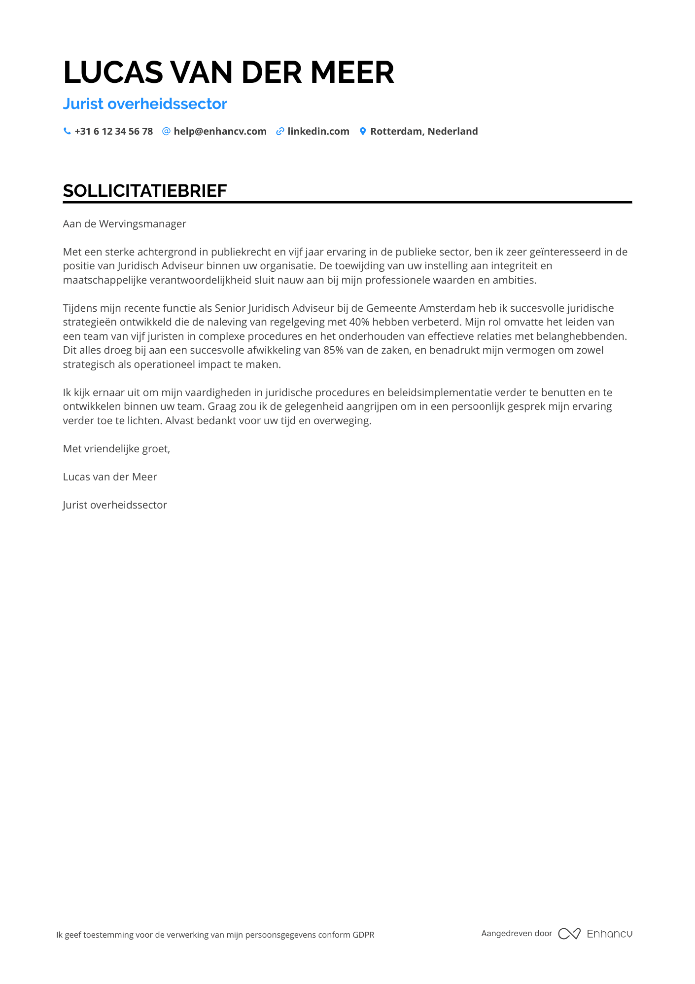Sollicitatiebrief voor Jurist Ambtenaar
