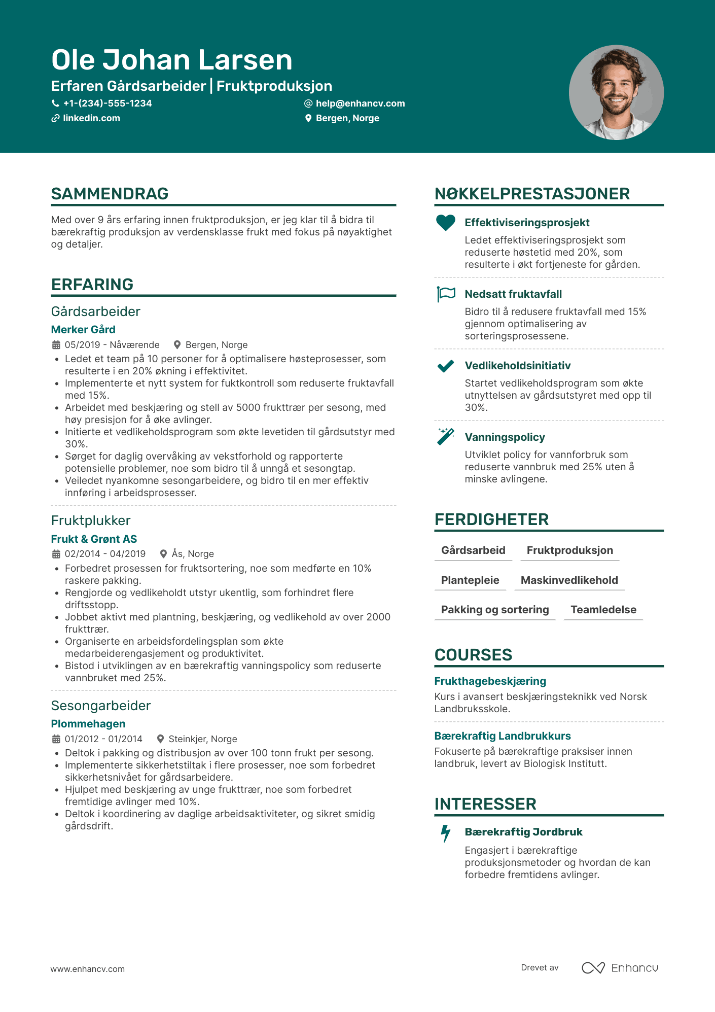 CV for Gårdsarbeider i fruktproduksjon