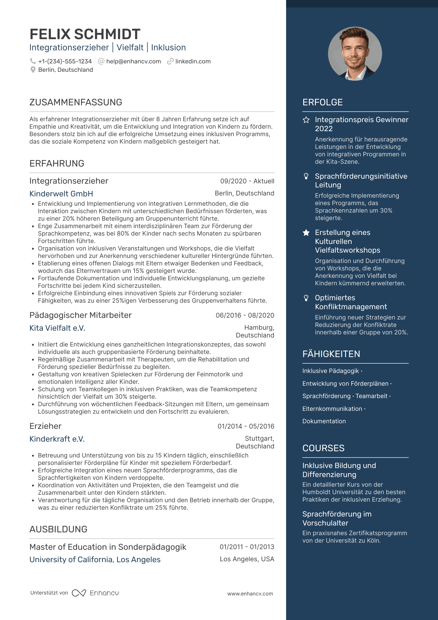 Lebenslauf für Integrationserzieherin