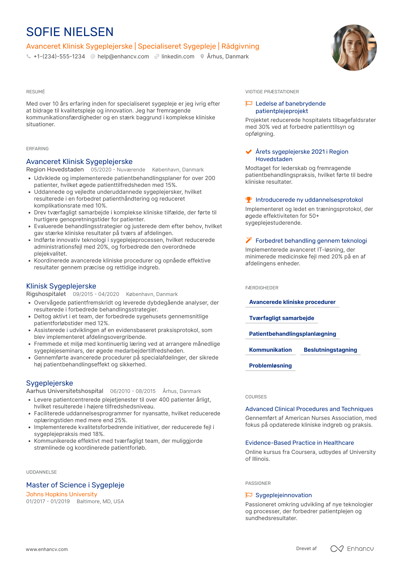 CV til Avanceret klinisk sygeplejerske
