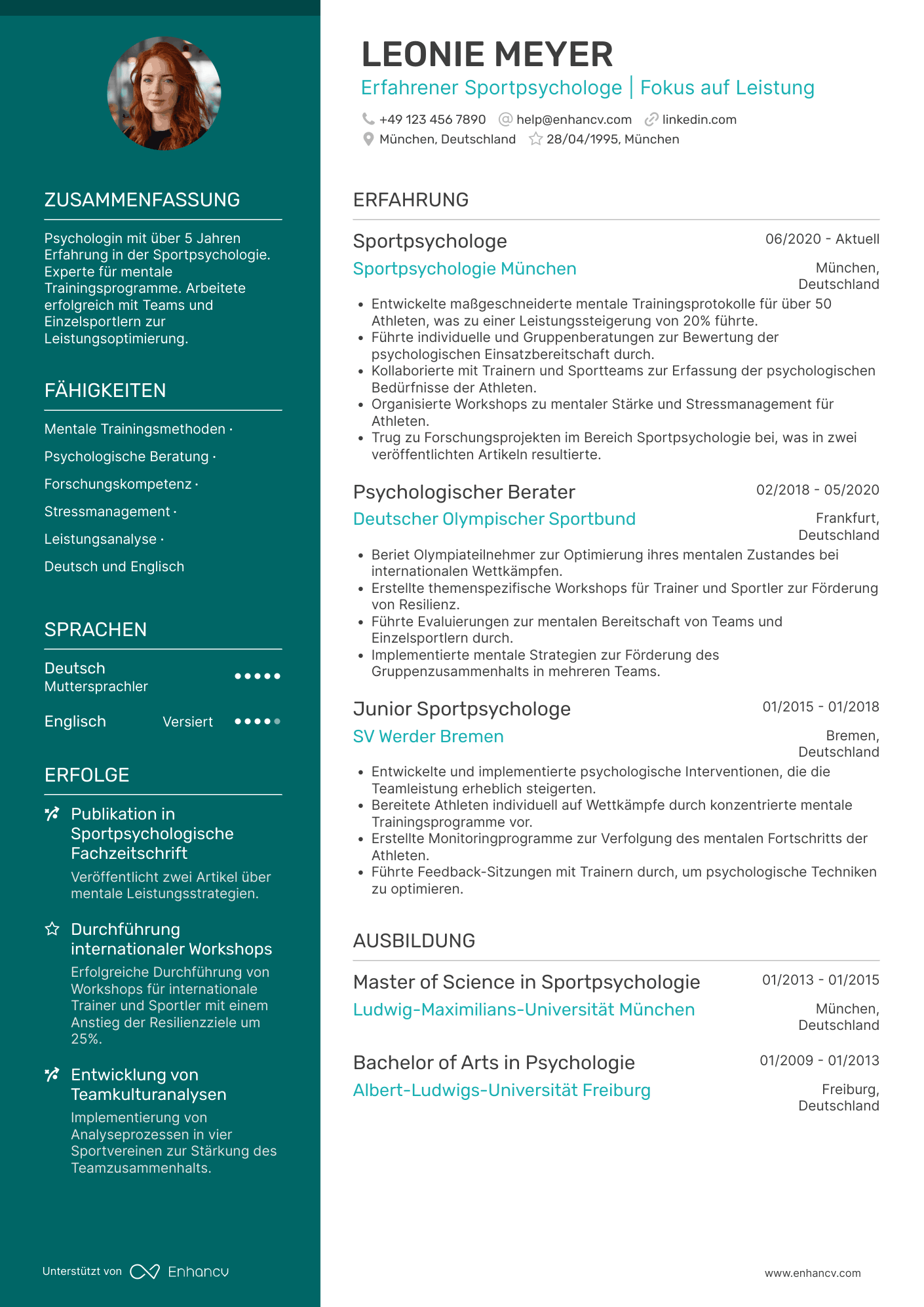 Lebenslauf als Sportpsychologe