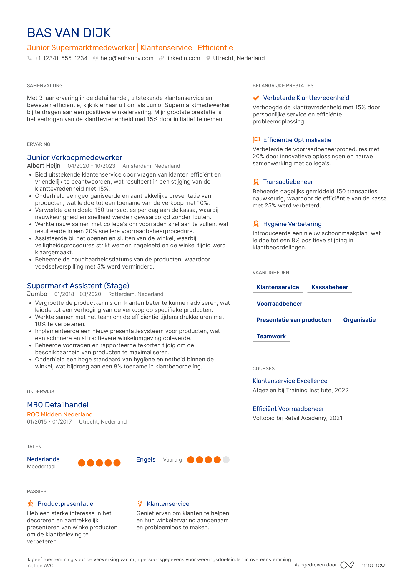 CV voor Junior Supermarktmedewerker