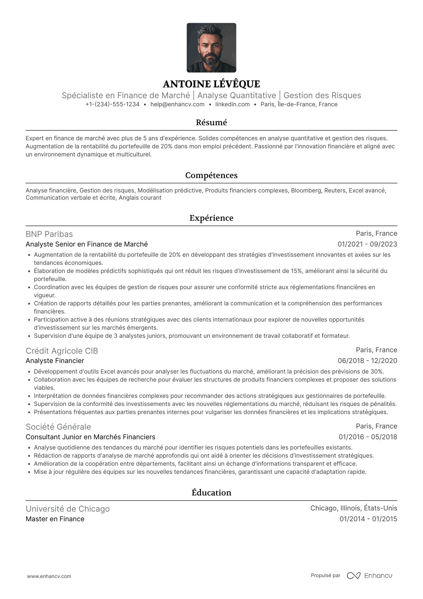 CV de spécialiste en finance de marché