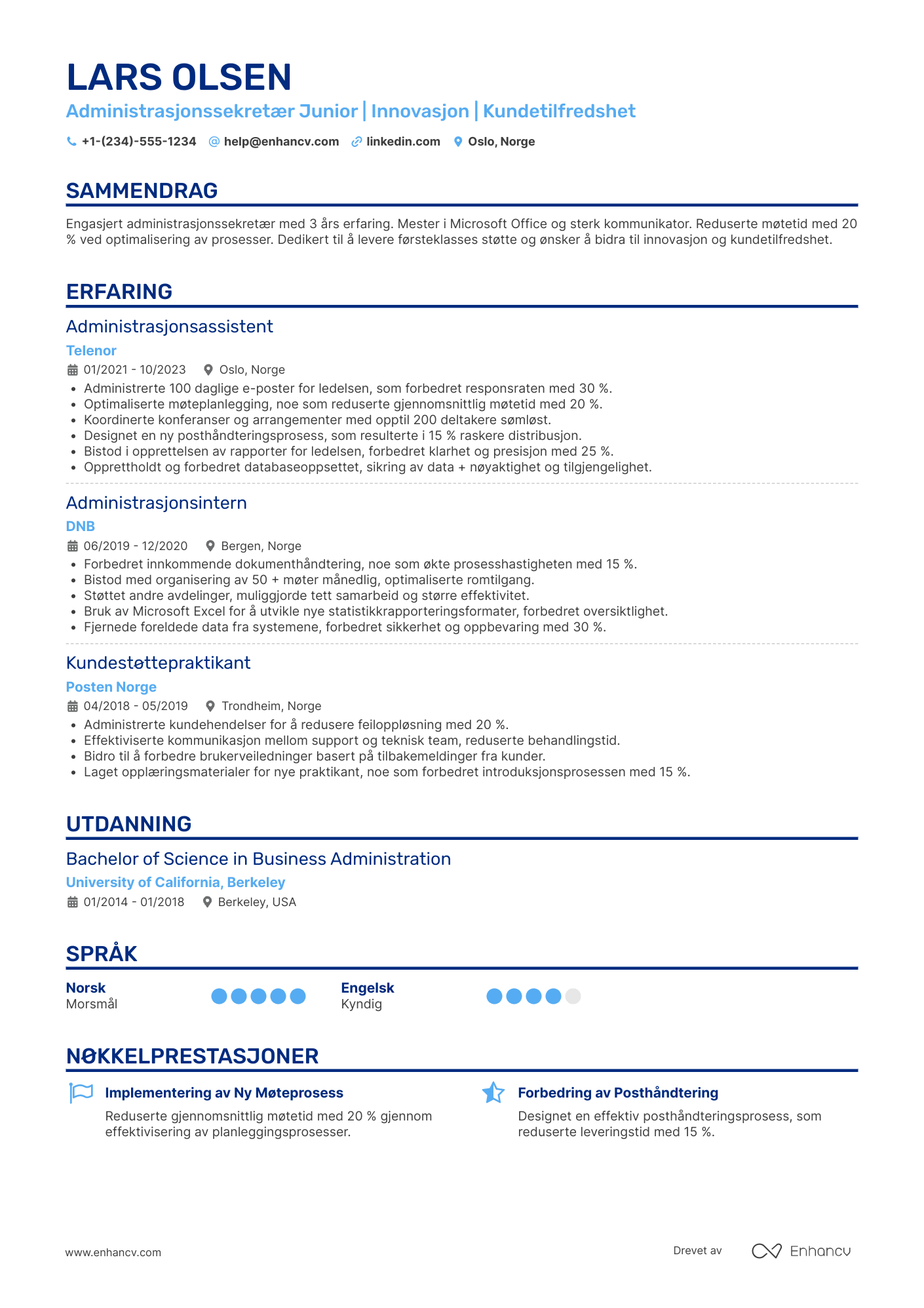 CV for Administrasjonssekretær Junior