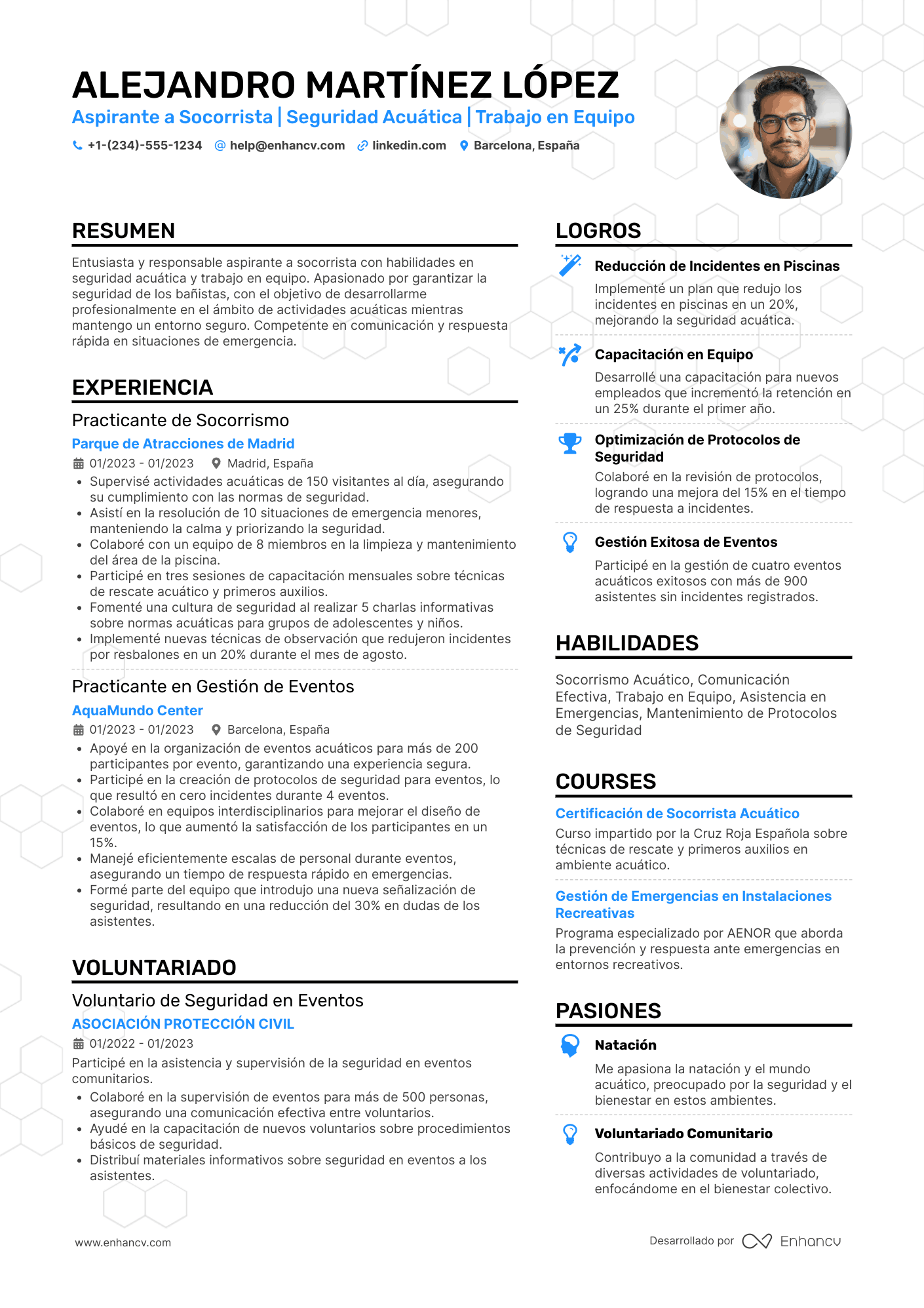 Ejemplo de currículum socorrista sin experiencia