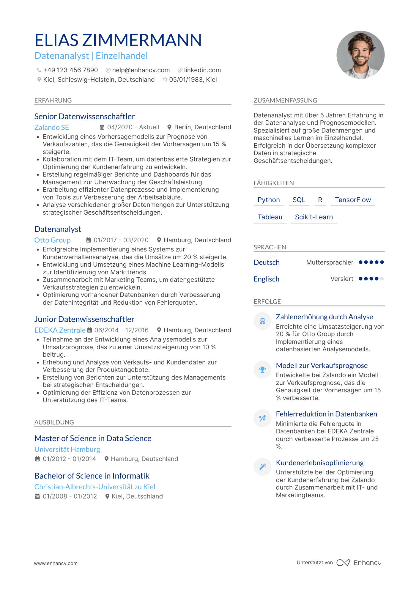 Lebenslauf in Datenwissenschaftler für Einzelhandel