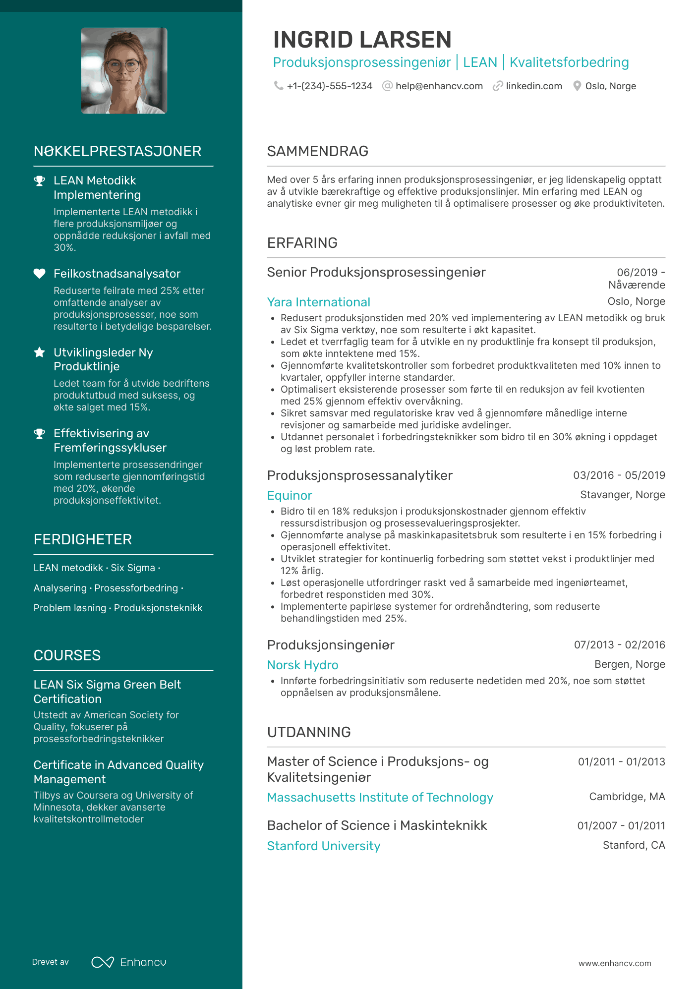 CV for Produksjonsprosessingeniør