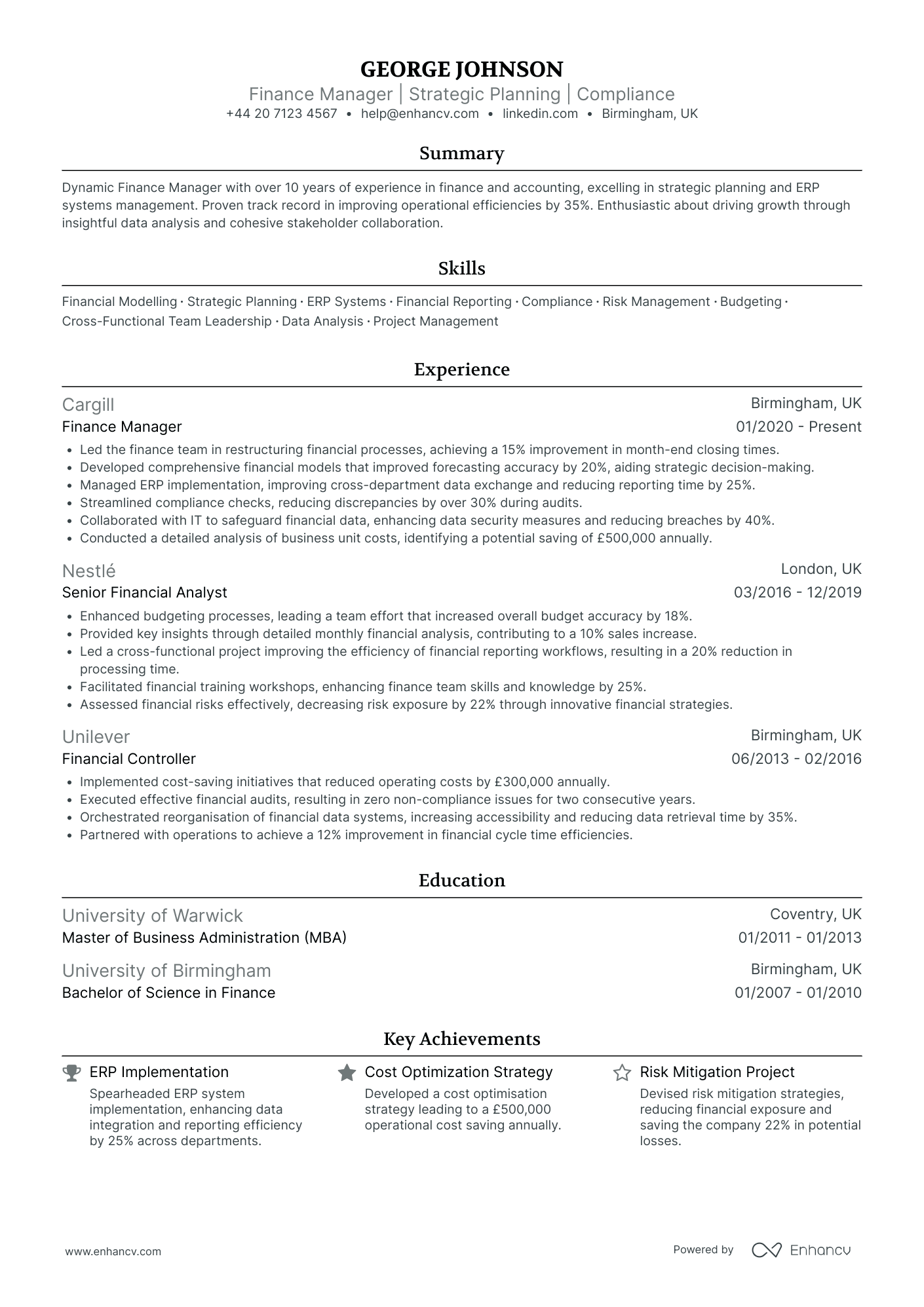 Senior Finance Manager in Manufacturing